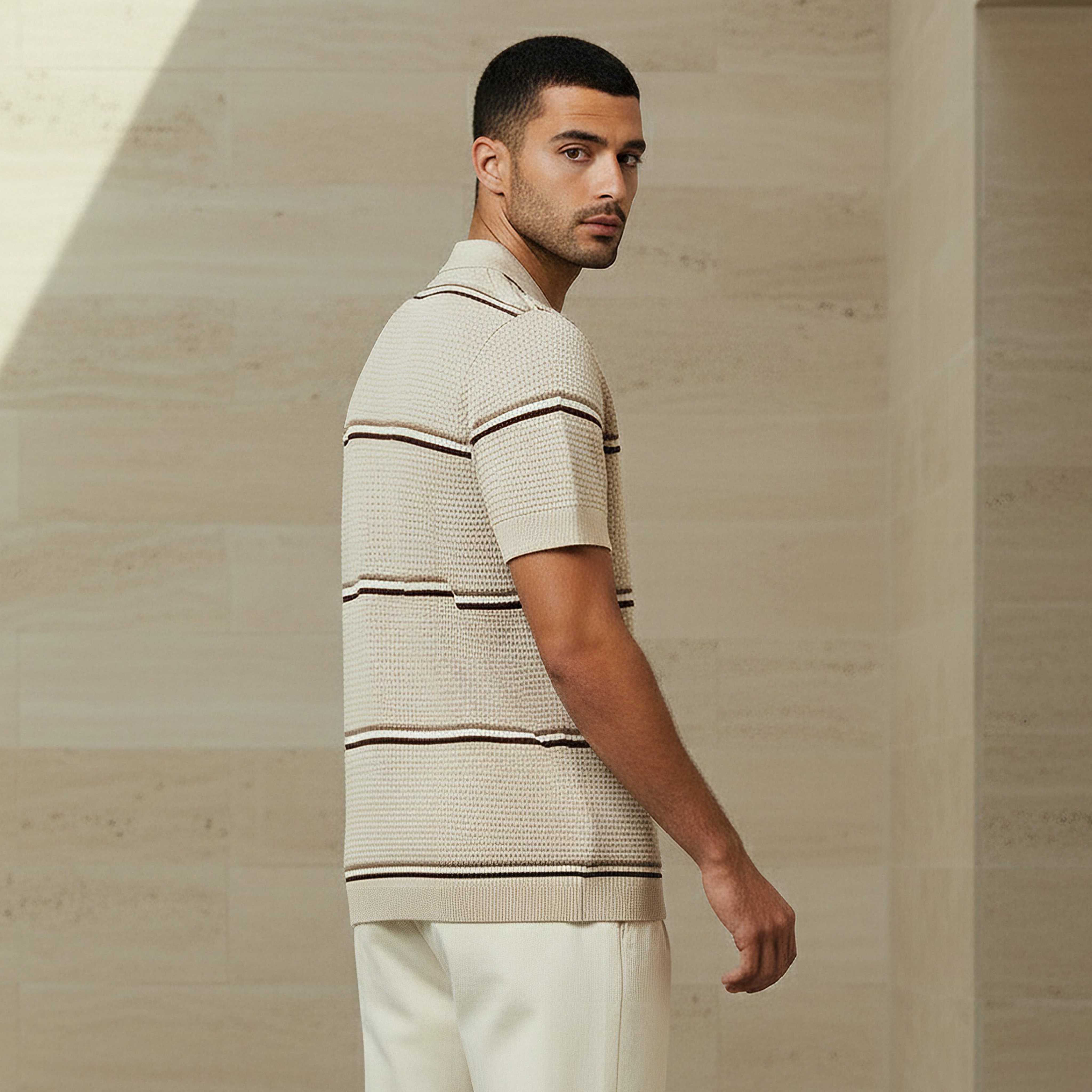 تيشيرت بولو رجالي مخطط بأكمام قصيرة من أيكونيك-men-clothing-tshirtsandpolos-polos-image-3