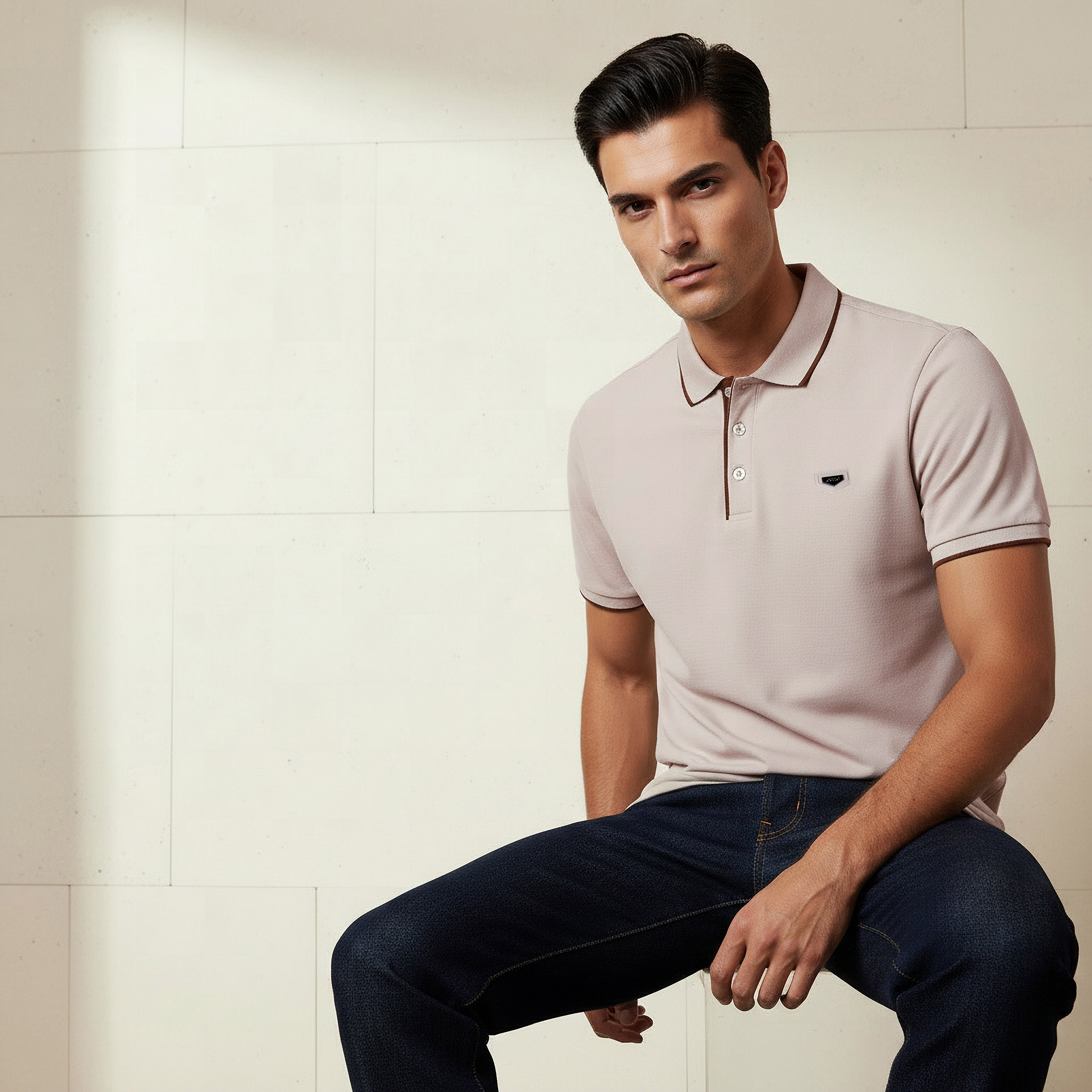 تيشيرت بولو بأكمام قصيرة وتزيينات للرجال من آيكونيك-men-clothing-tshirtsandpolos-polos-image-1