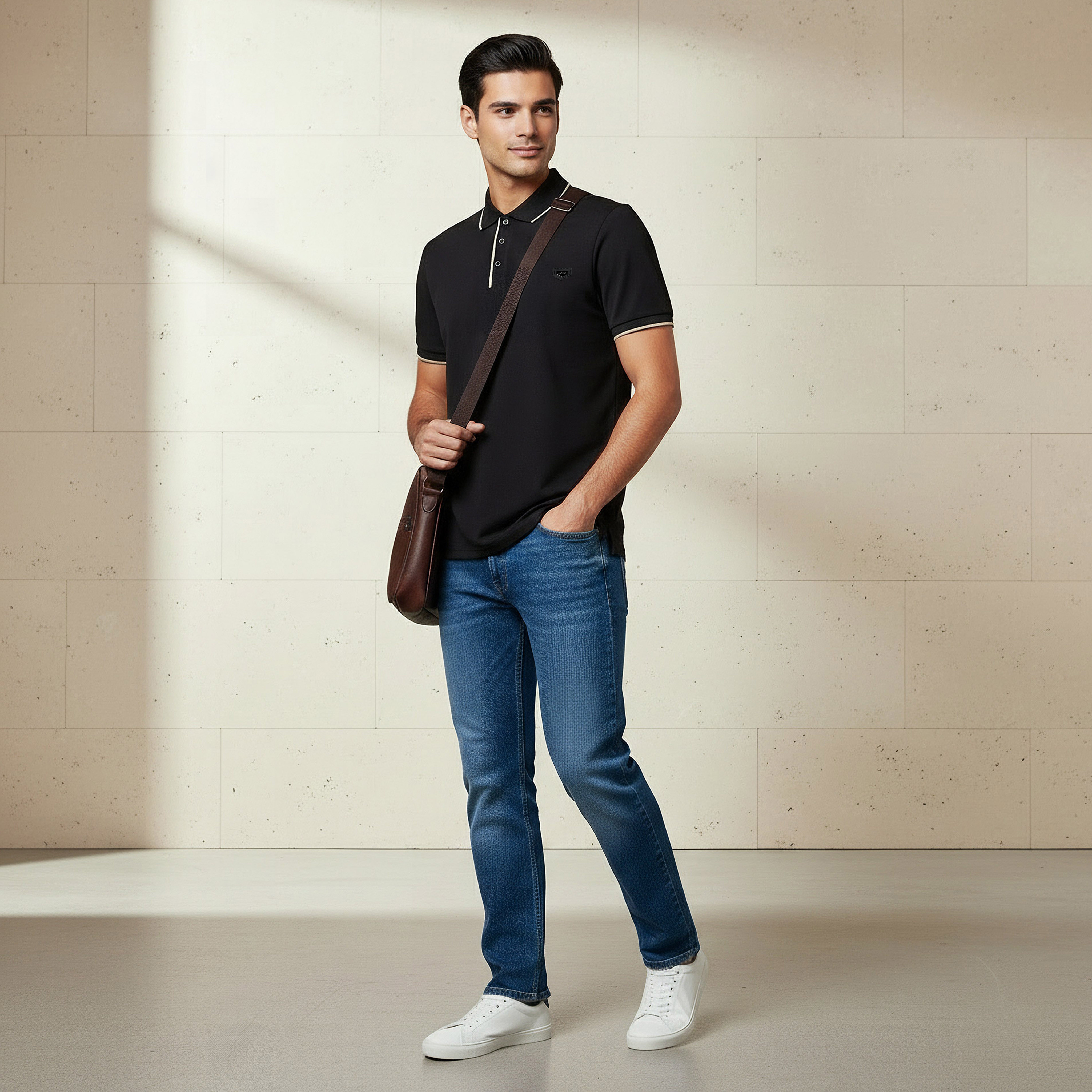 Iconic Men Short Sleeve Badge Accent Polo T-shirt-men-clothing-tshirtsandpolos-polos-image-2