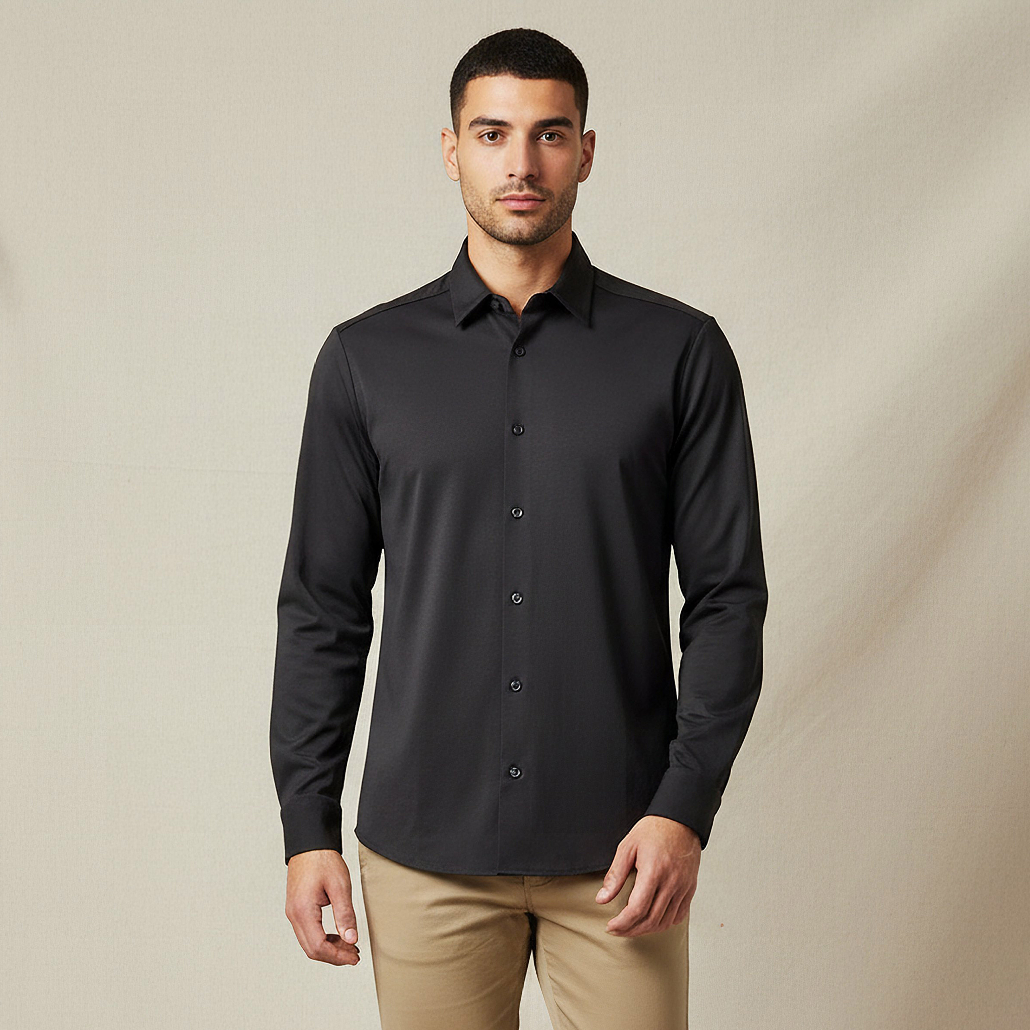Iconic Men Slim Fit Collared Seamless Long Sleeve Shirt-men-clothing-shirts-image-1