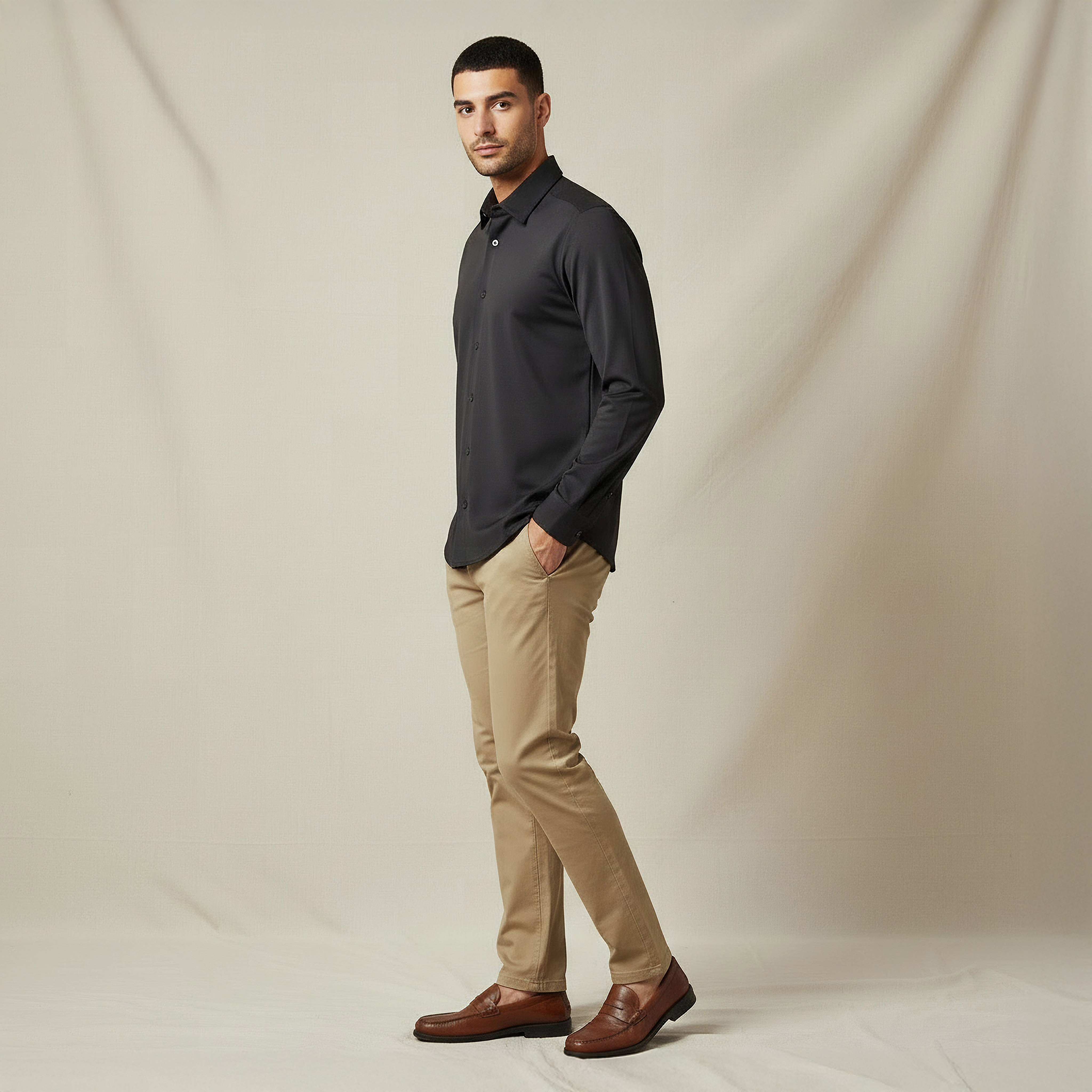 Iconic Men Slim Fit Collared Seamless Long Sleeve Shirt-men-clothing-shirts-image-2