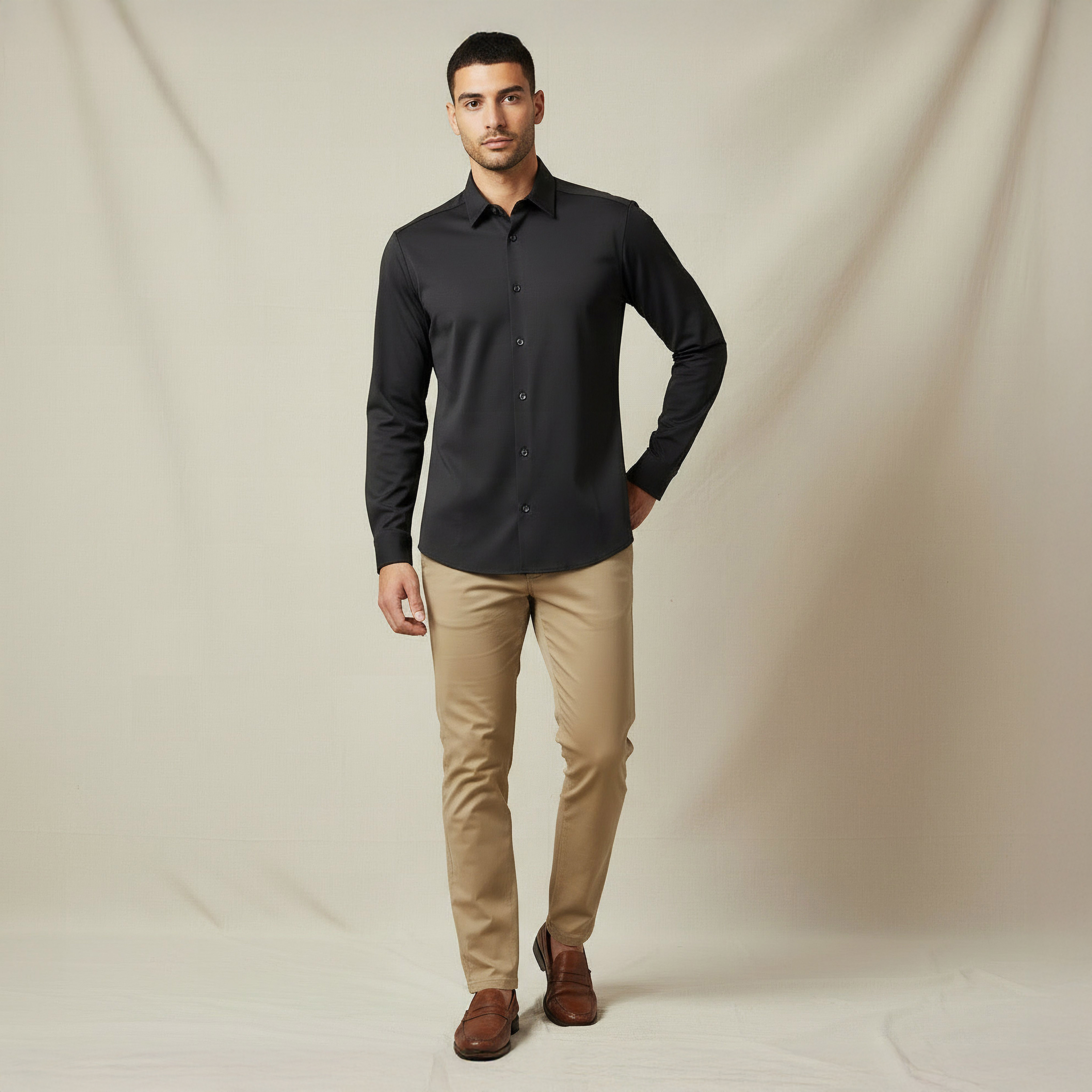 Iconic Men Slim Fit Collared Seamless Long Sleeve Shirt-men-clothing-shirts-image-5