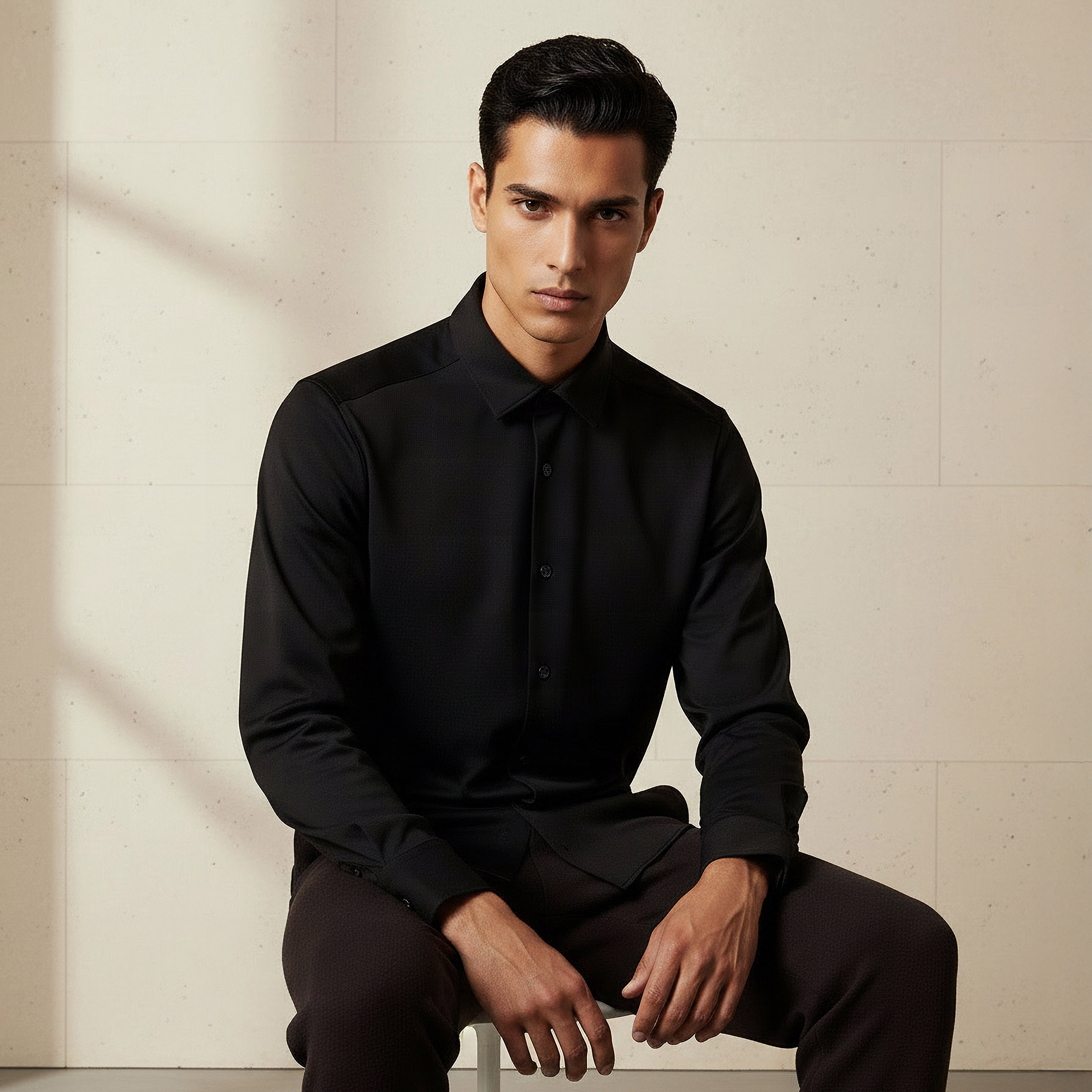 Iconic Men Slim Fit Collared Seamless Long Sleeve Shirt-men-clothing-shirts-image-1
