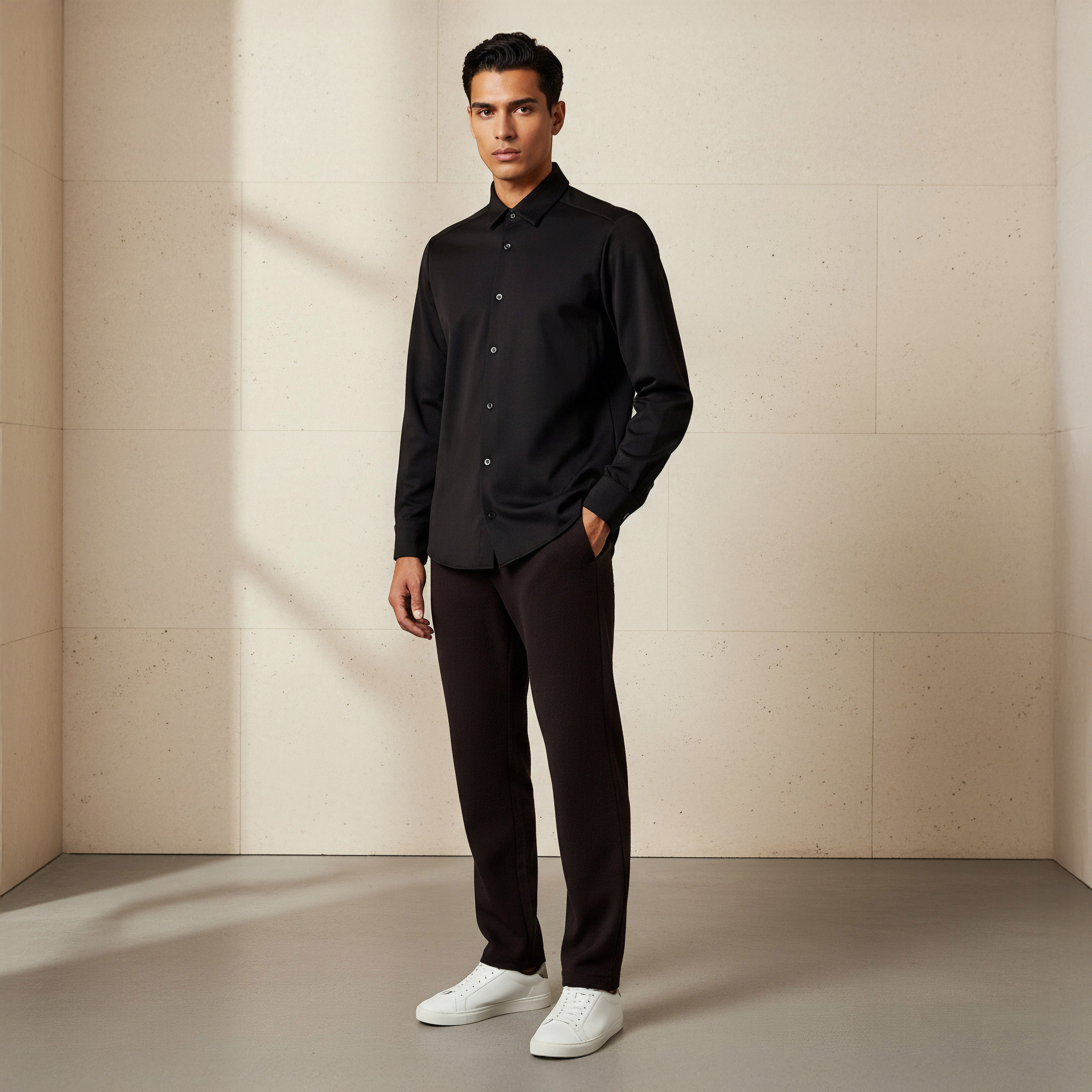 Iconic Men Slim Fit Collared Seamless Long Sleeve Shirt-men-clothing-shirts-image-2