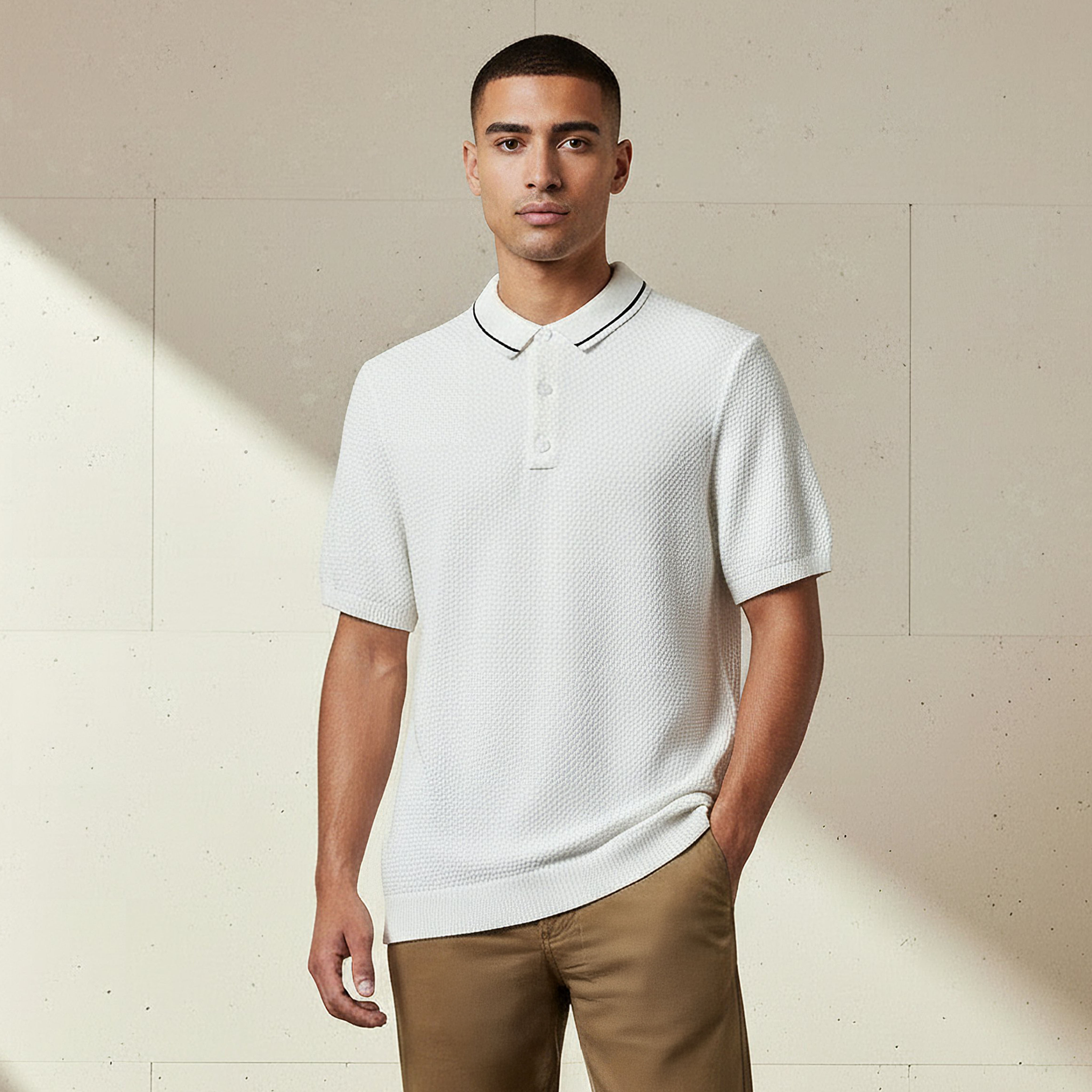 Iconic Men Short Sleeves Textured Polo T-shirt-men-clothing-tshirtsandpolos-polos-image-1