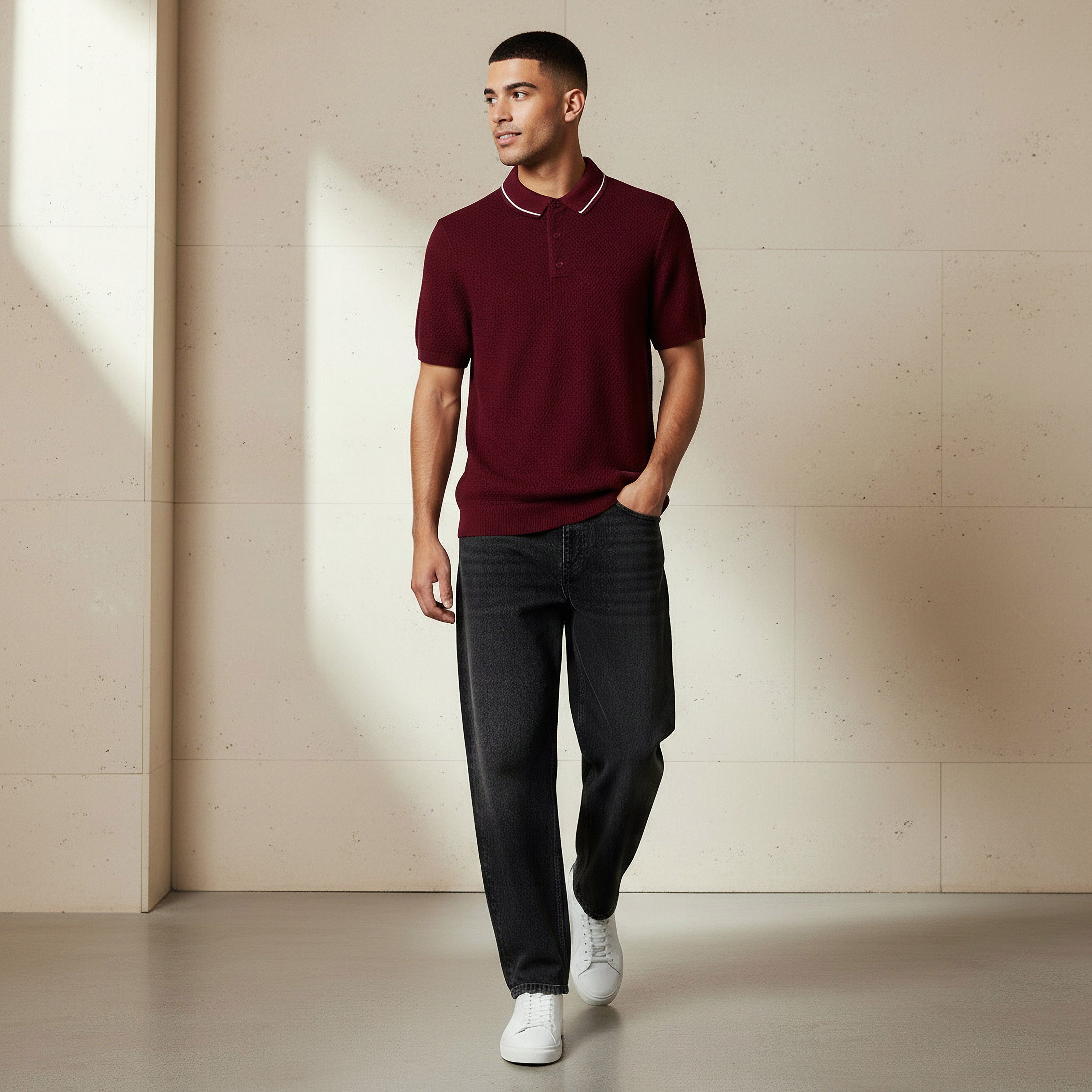 Iconic Men Short Sleeves Textured Polo T-shirt-men-clothing-tshirtsandpolos-polos-image-2