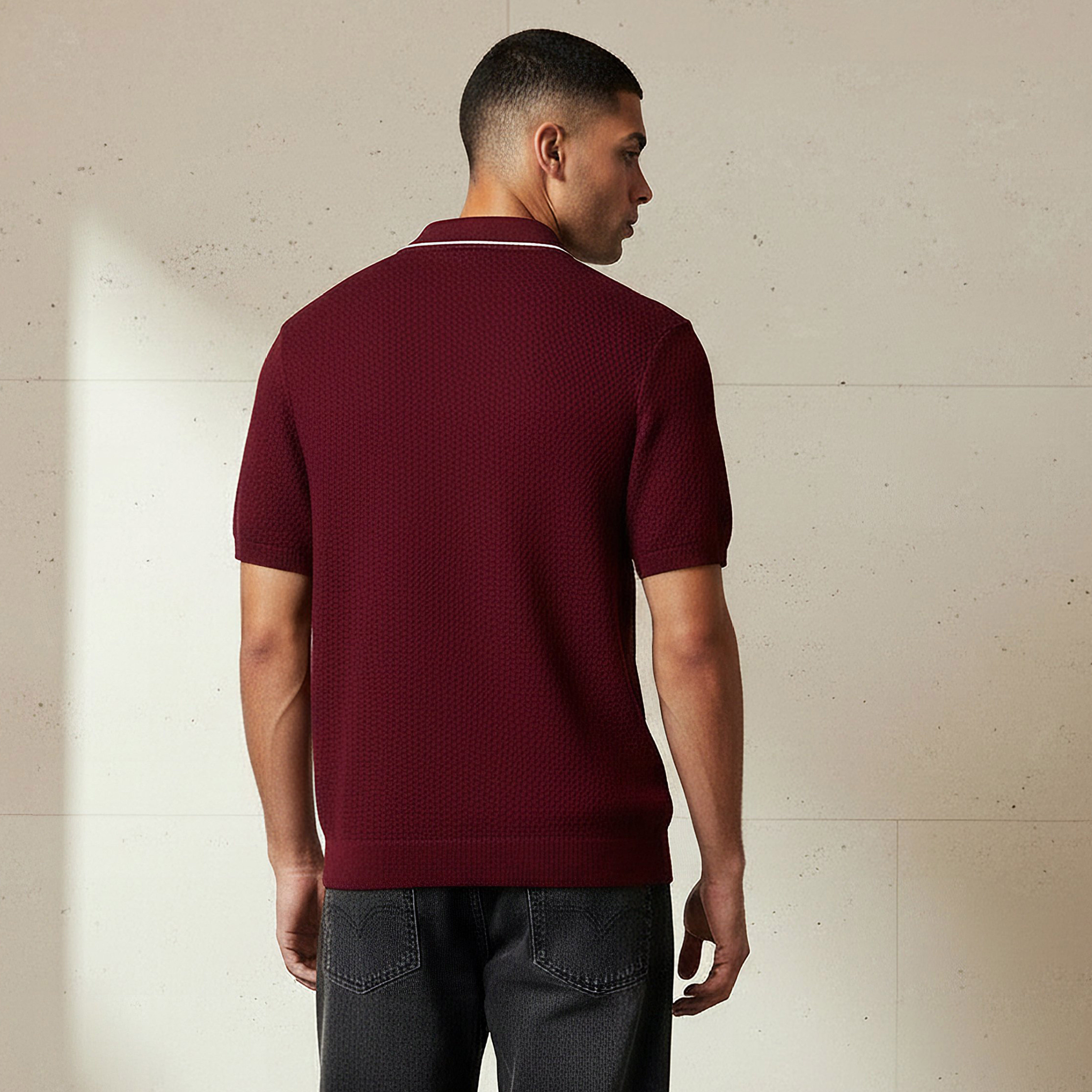 Iconic Men Short Sleeves Textured Polo T-shirt-men-clothing-tshirtsandpolos-polos-image-3