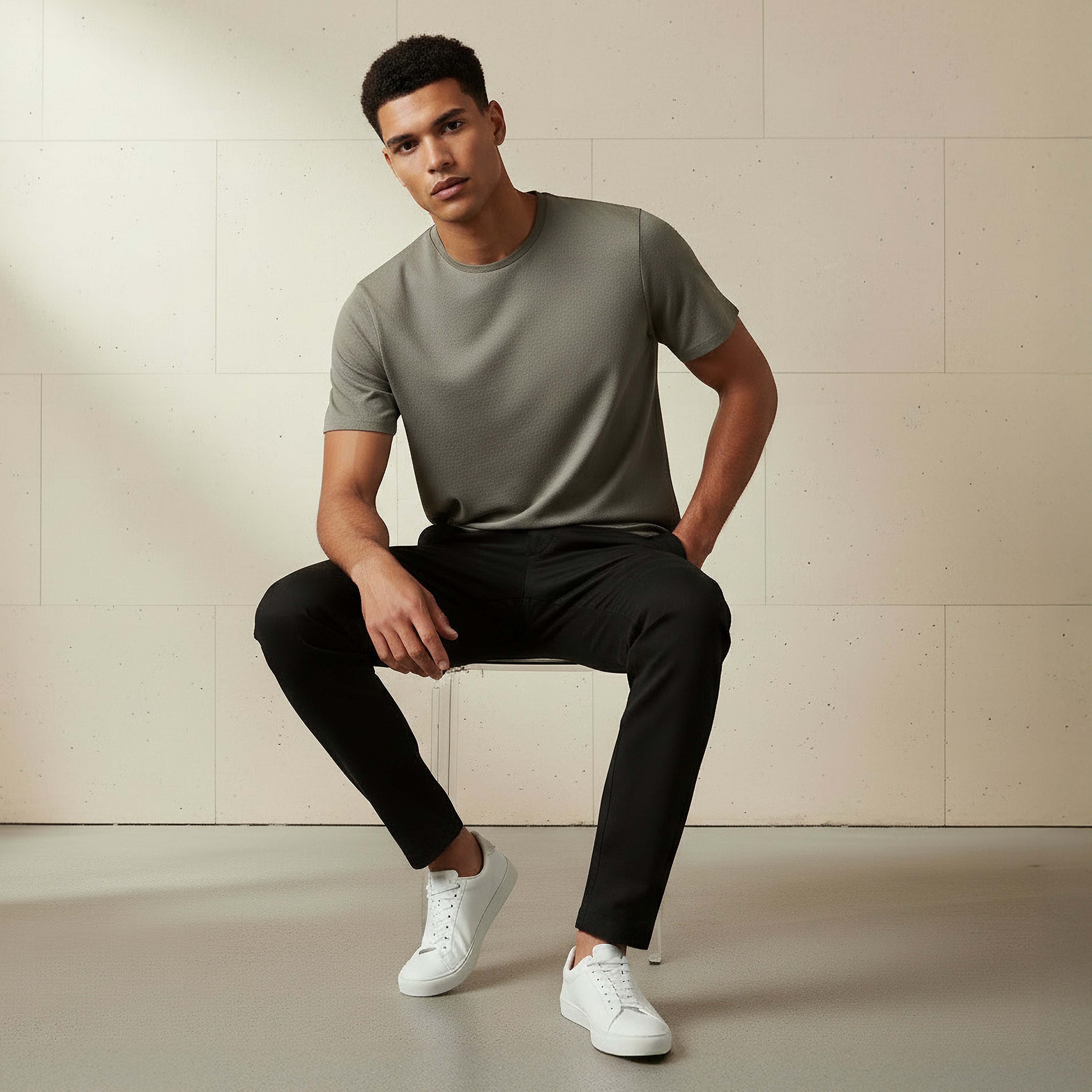 Iconic Men Slim Fit Crew Neck Short Sleeves Popcorn Textured T-shirt-men-clothing-tshirtsandpolos-tshirts-image-5
