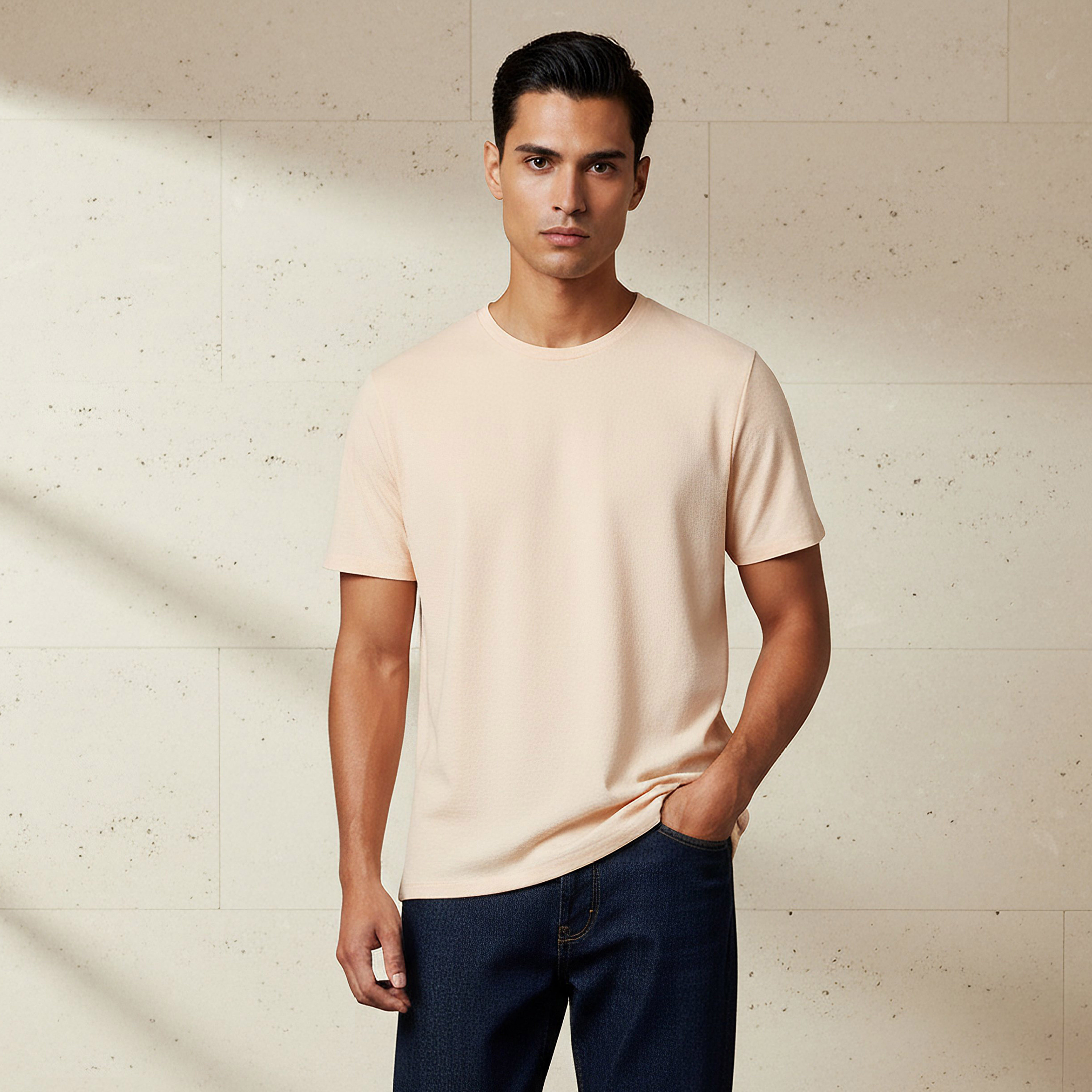 Iconic Men Slim Fit Crew Neck Short Sleeves Popcorn Textured T-shirt-men-clothing-tshirtsandpolos-tshirts-image-1