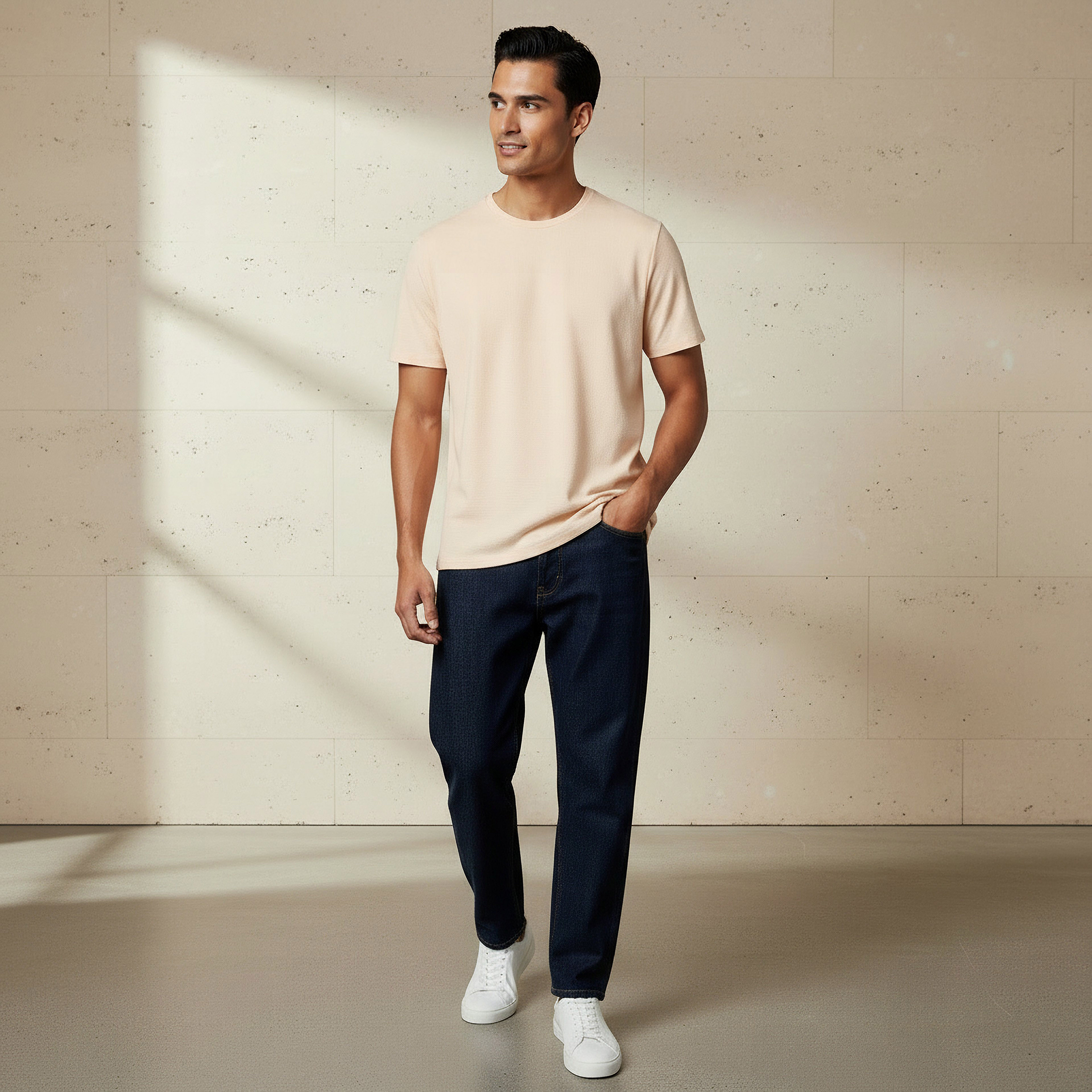 Iconic Men Slim Fit Crew Neck Short Sleeves Popcorn Textured T-shirt-men-clothing-tshirtsandpolos-tshirts-image-3