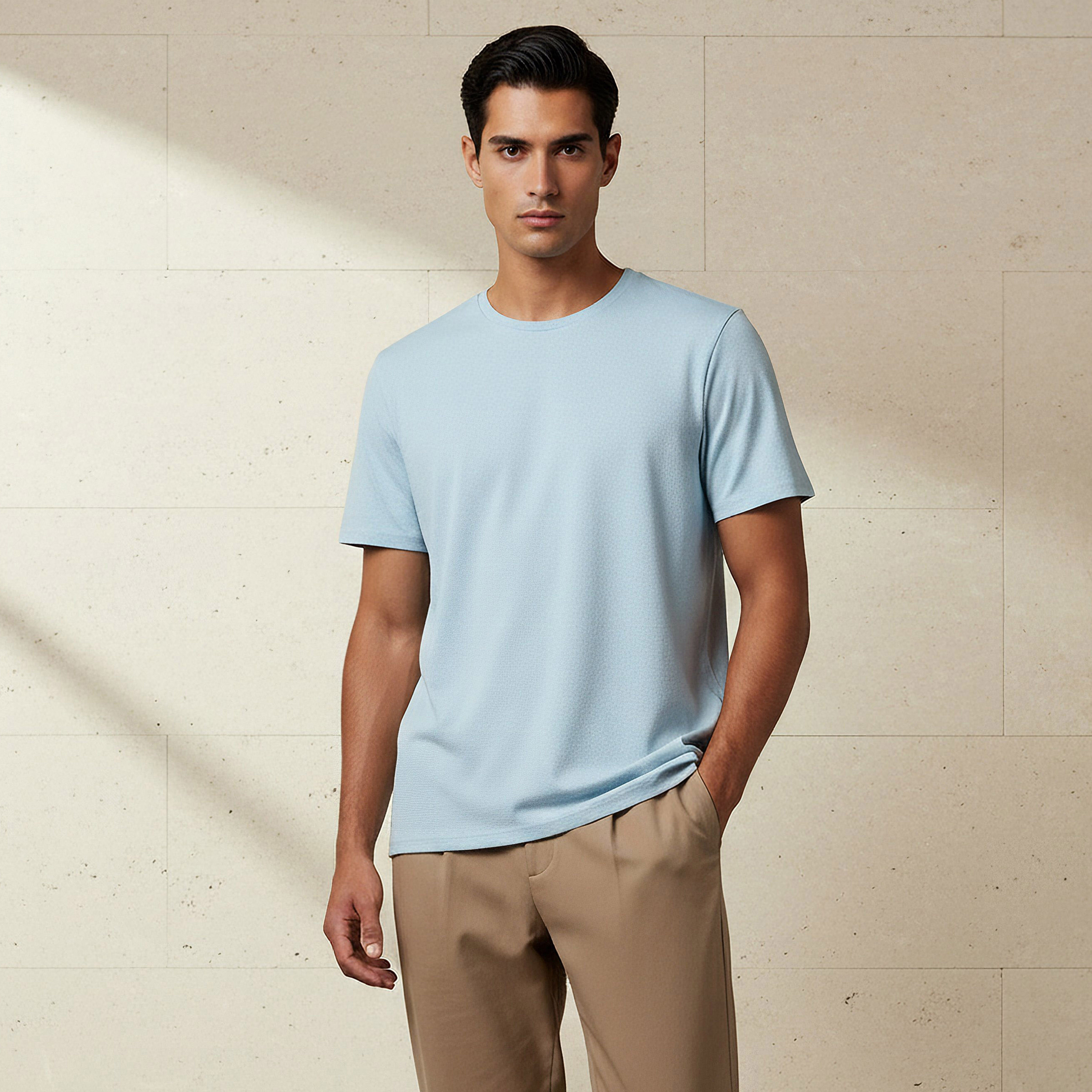 Iconic Men Slim Fit Crew Neck Short Sleeves Popcorn Textured T-shirt-men-clothing-tshirtsandpolos-tshirts-image-1