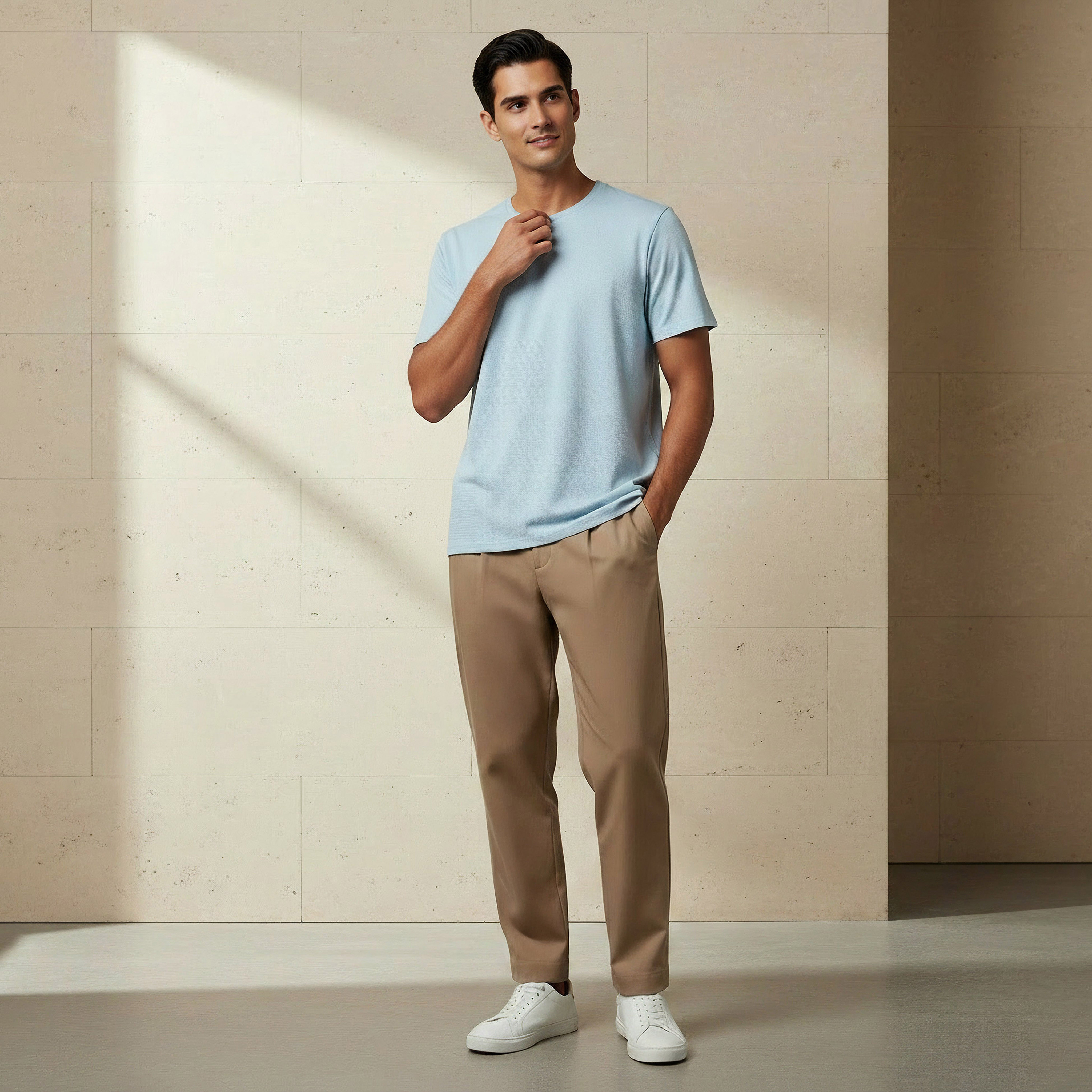 Iconic Men Slim Fit Crew Neck Short Sleeves Popcorn Textured T-shirt-men-clothing-tshirtsandpolos-tshirts-image-2