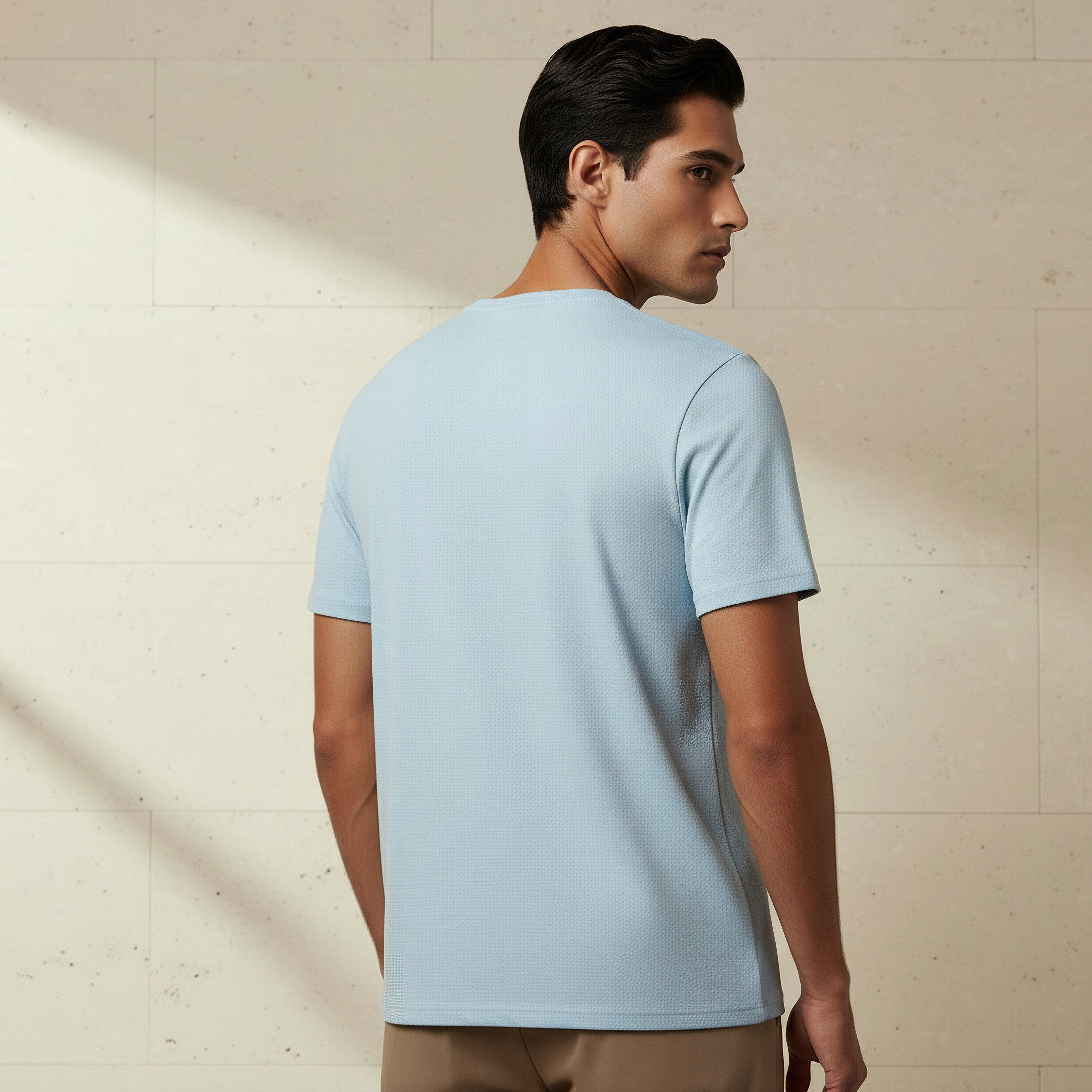Iconic Men Slim Fit Crew Neck Short Sleeves Popcorn Textured T-shirt-men-clothing-tshirtsandpolos-tshirts-image-3