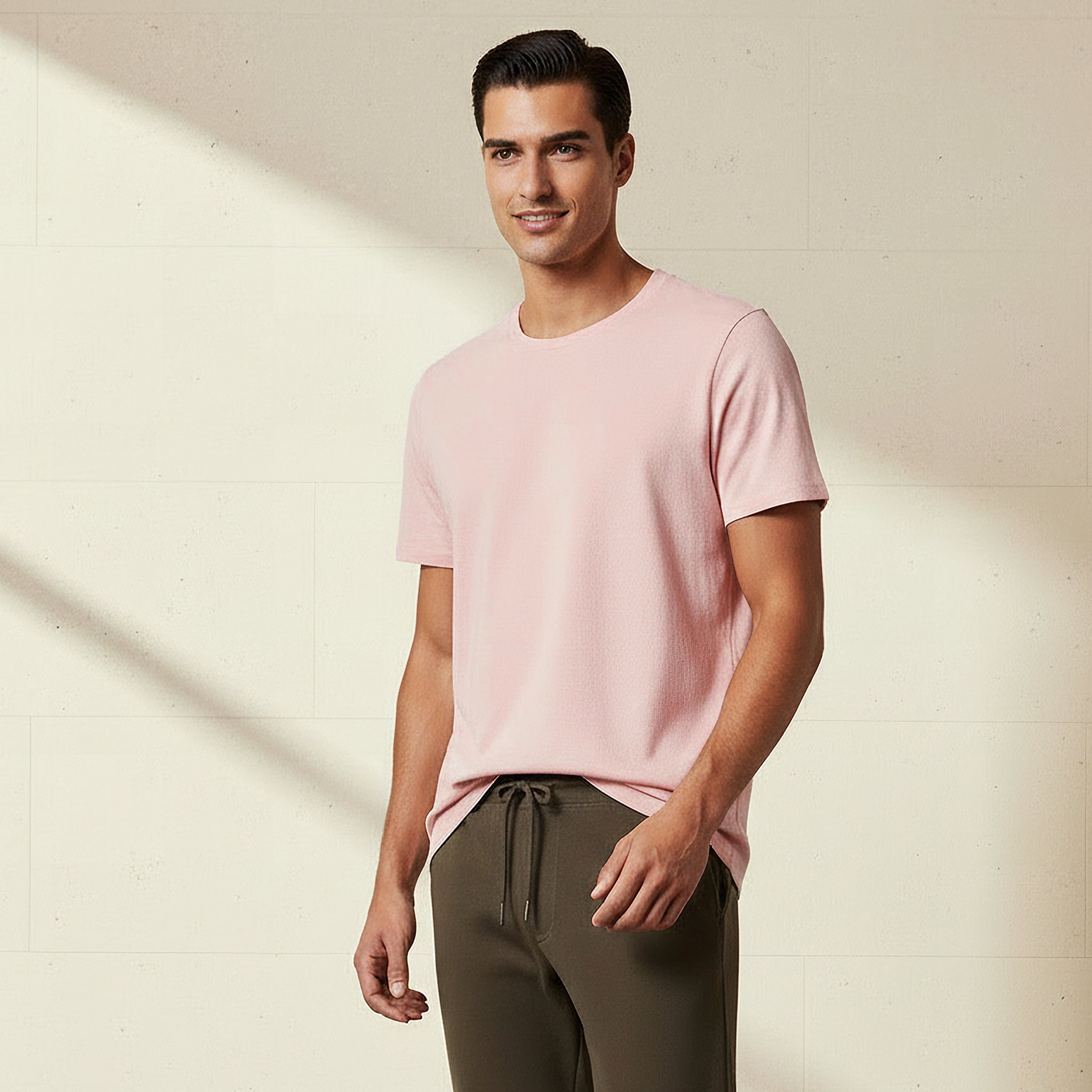 تيشيرت رجالي بقصة سليم وياقة ضيقة وملمس بارز وأكمام قصيرة من آيكونيك-men-clothing-tshirtsandpolos-tshirts-image-1