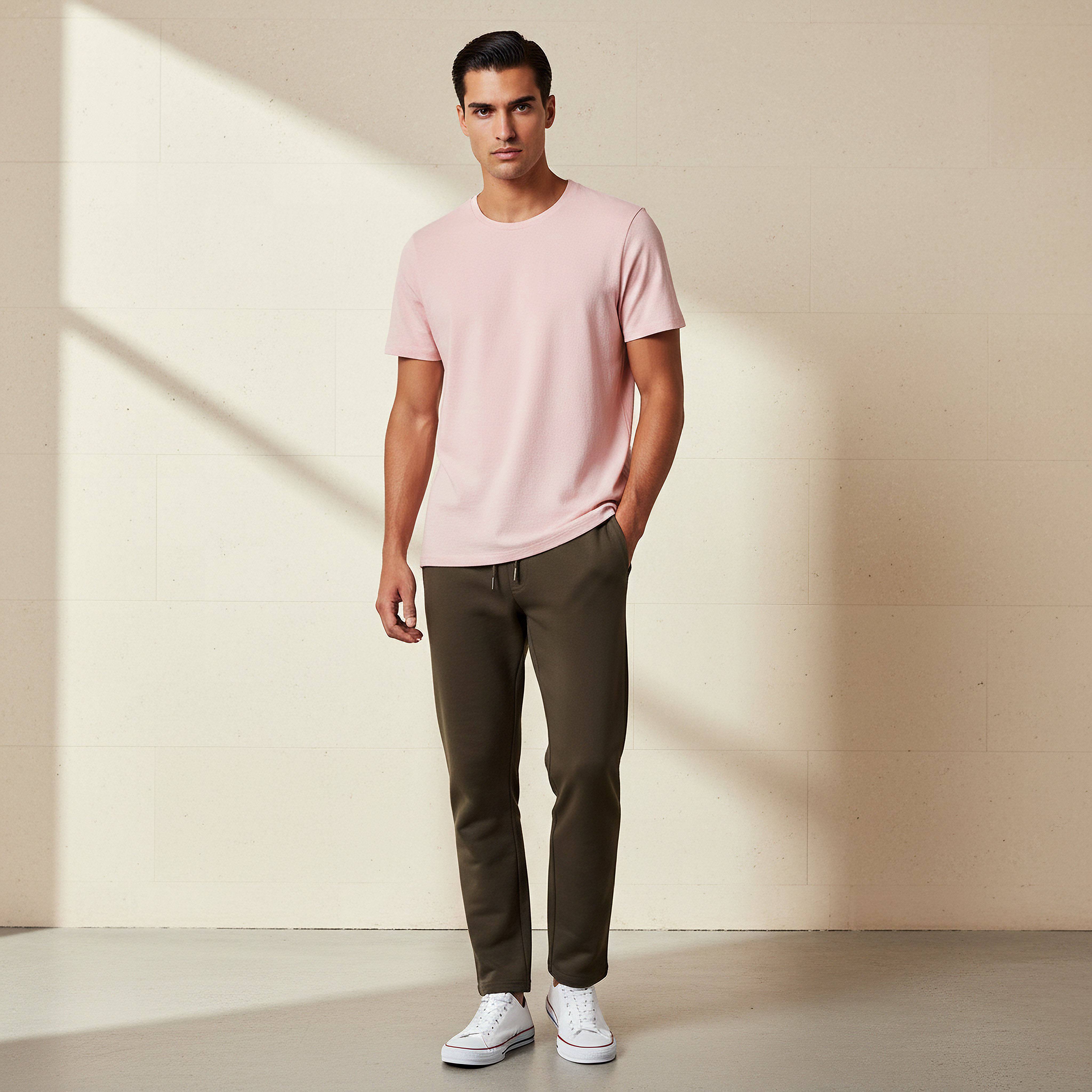 تيشيرت رجالي بقصة سليم وياقة ضيقة وملمس بارز وأكمام قصيرة من آيكونيك-men-clothing-tshirtsandpolos-tshirts-image-2