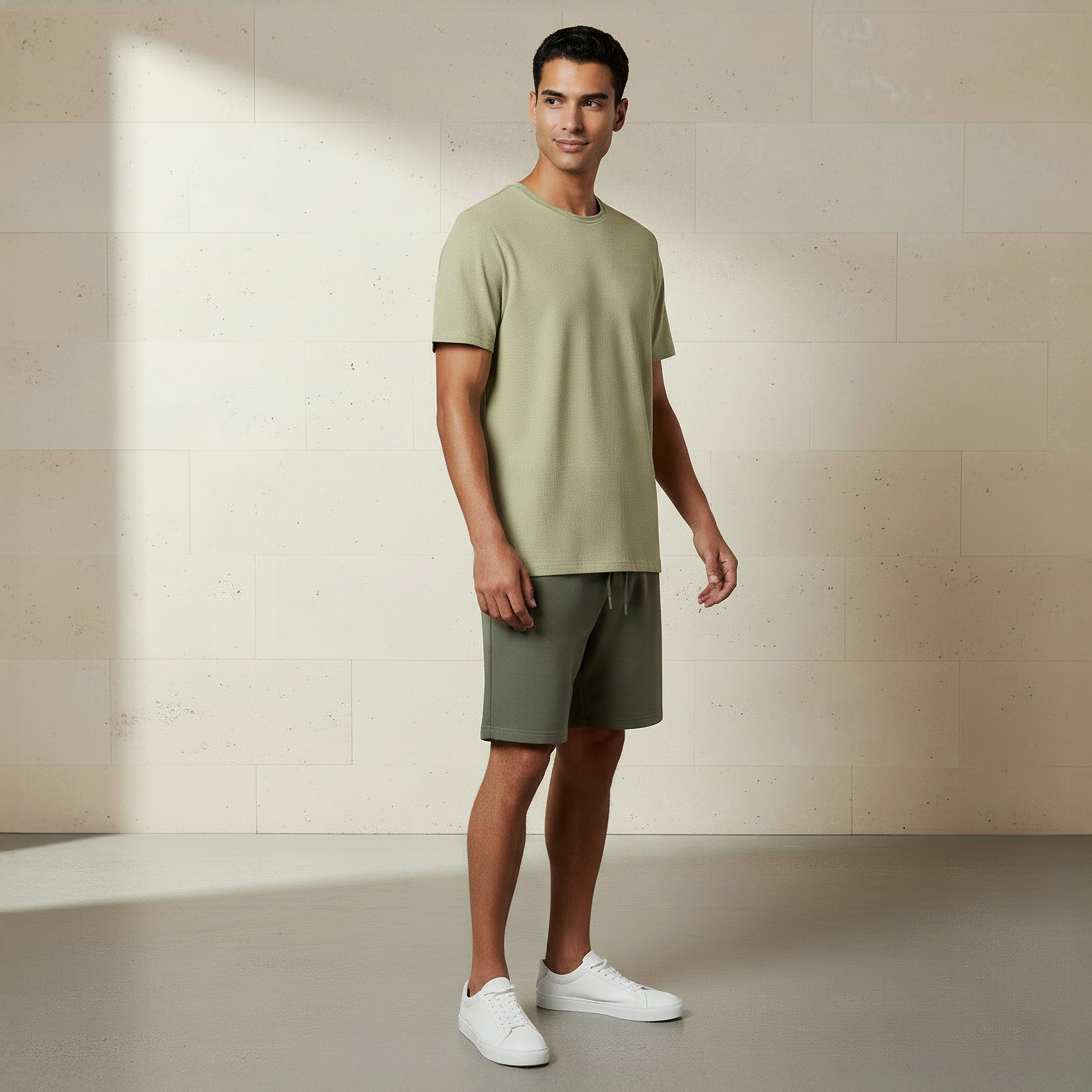 تيشيرت رجالي بقصة سليم وياقة ضيقة وملمس بارز وأكمام قصيرة من آيكونيك-men-clothing-tshirtsandpolos-tshirts-image-2