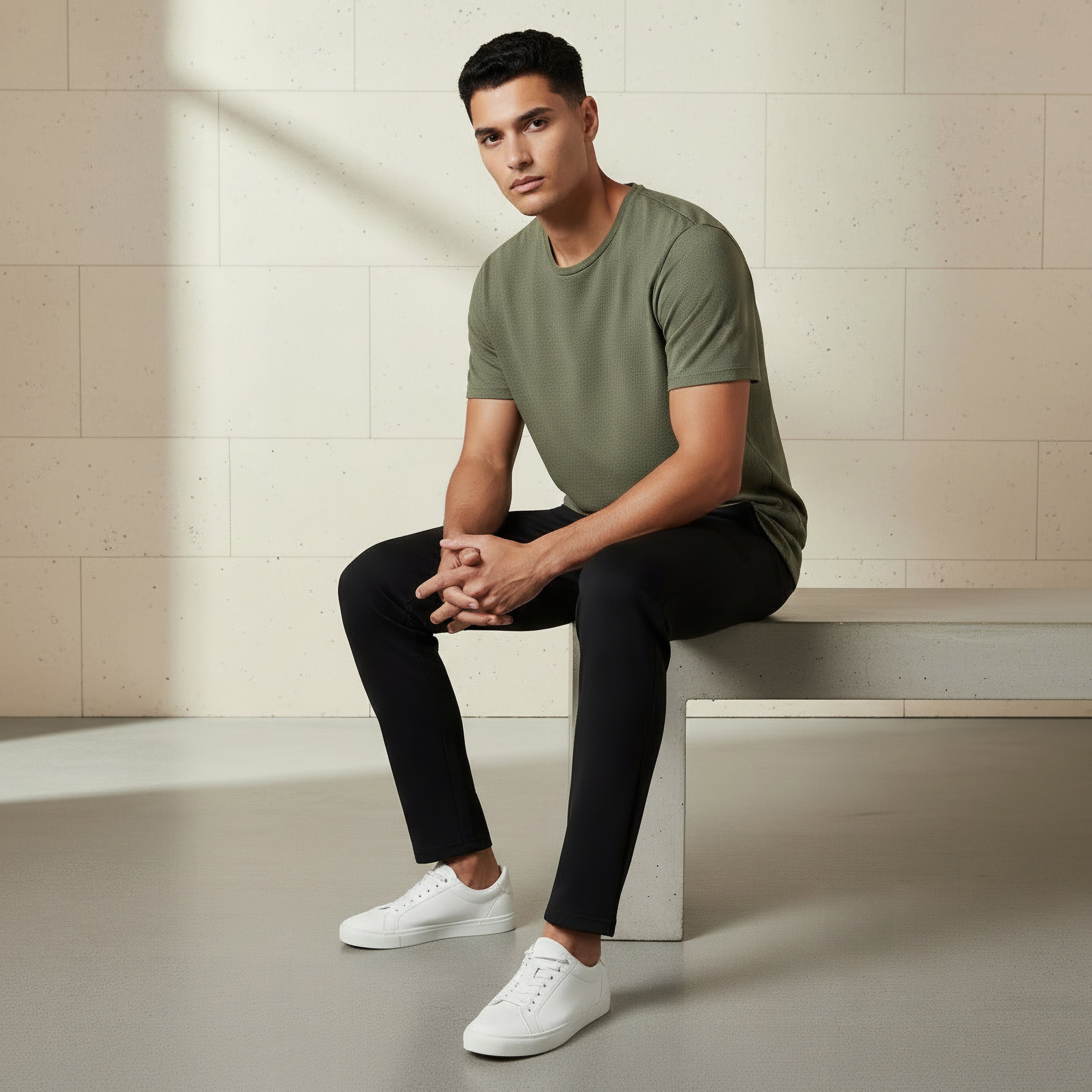 تيشيرت رجالي بقصة سليم وياقة ضيقة وملمس بارز وأكمام قصيرة من آيكونيك-men-clothing-tshirtsandpolos-tshirts-image-2