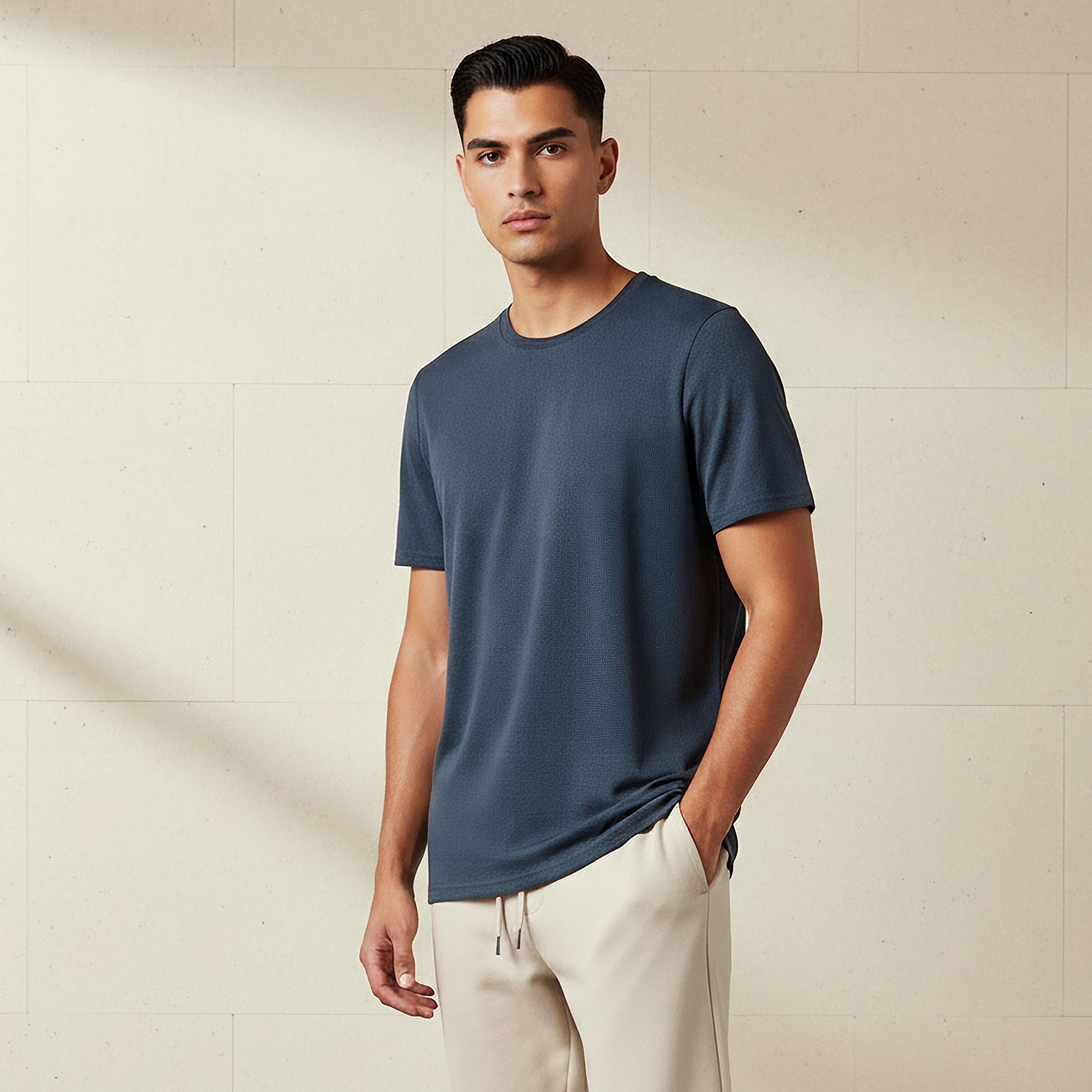 Iconic Men Slim Fit Crew Neck Short Sleeves Popcorn Textured T-shirt-men-clothing-tshirtsandpolos-tshirts-image-1