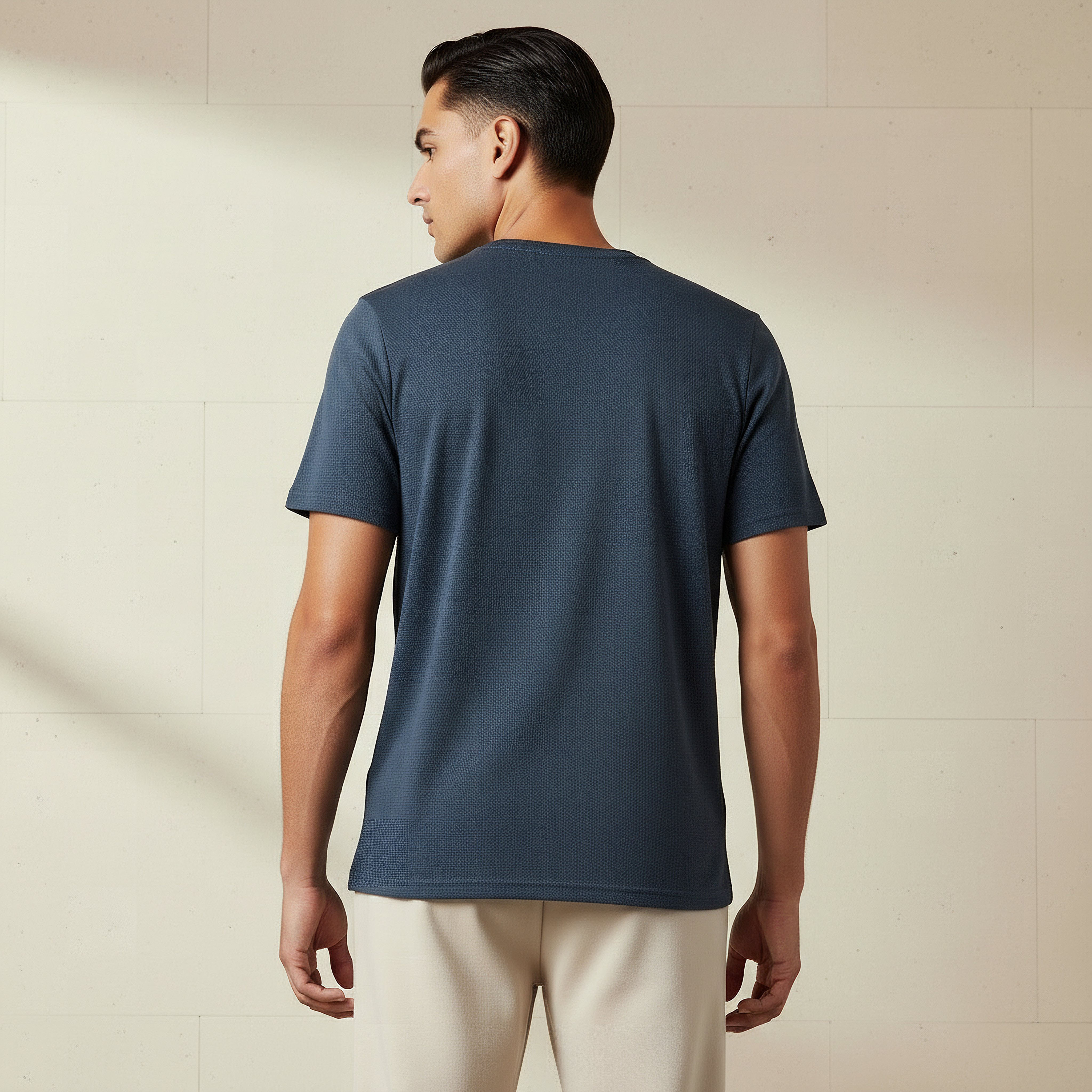 Iconic Men Slim Fit Crew Neck Short Sleeves Popcorn Textured T-shirt-men-clothing-tshirtsandpolos-tshirts-image-3
