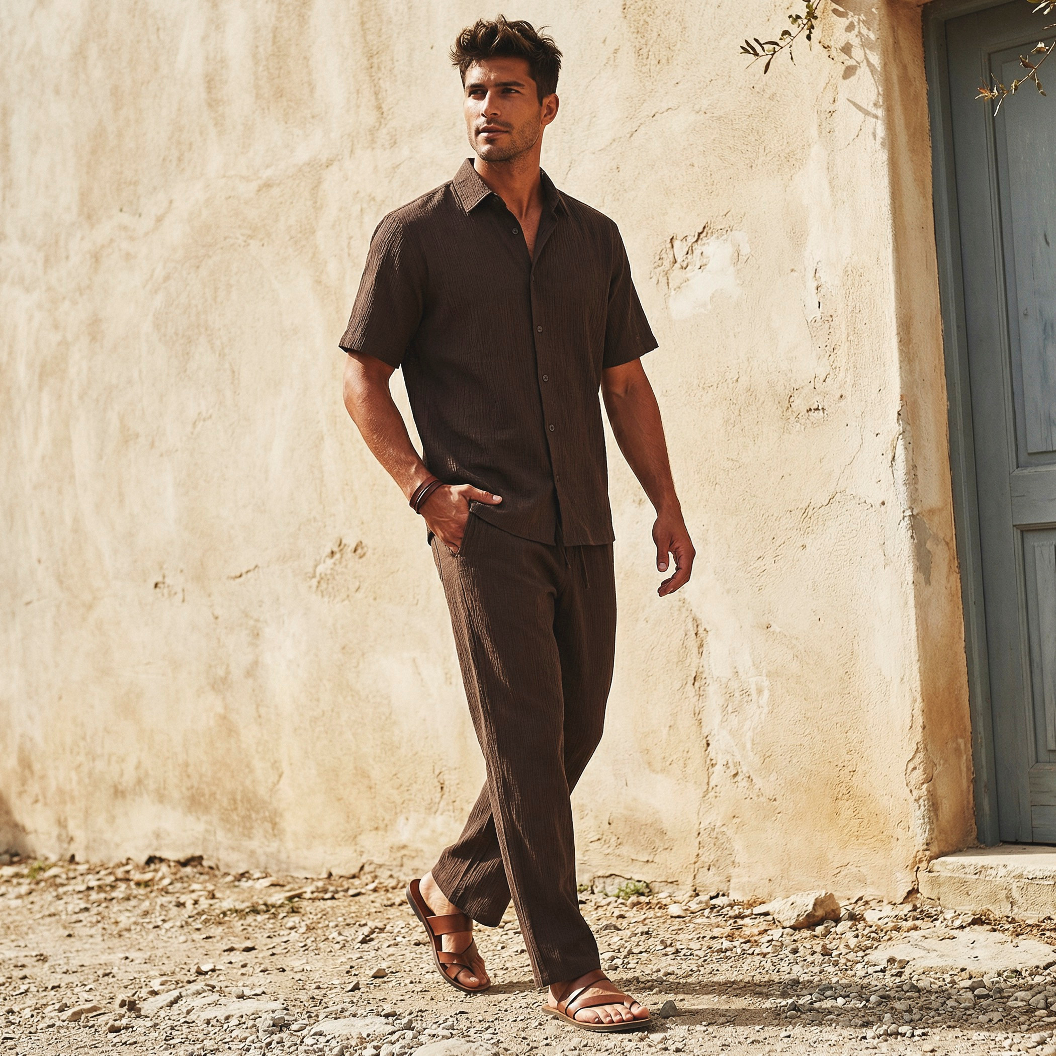 بنطلون كاجوال مجعد بقصة عادية للرجال من آيكونيك-men-clothing-bottoms-joggers-image-1