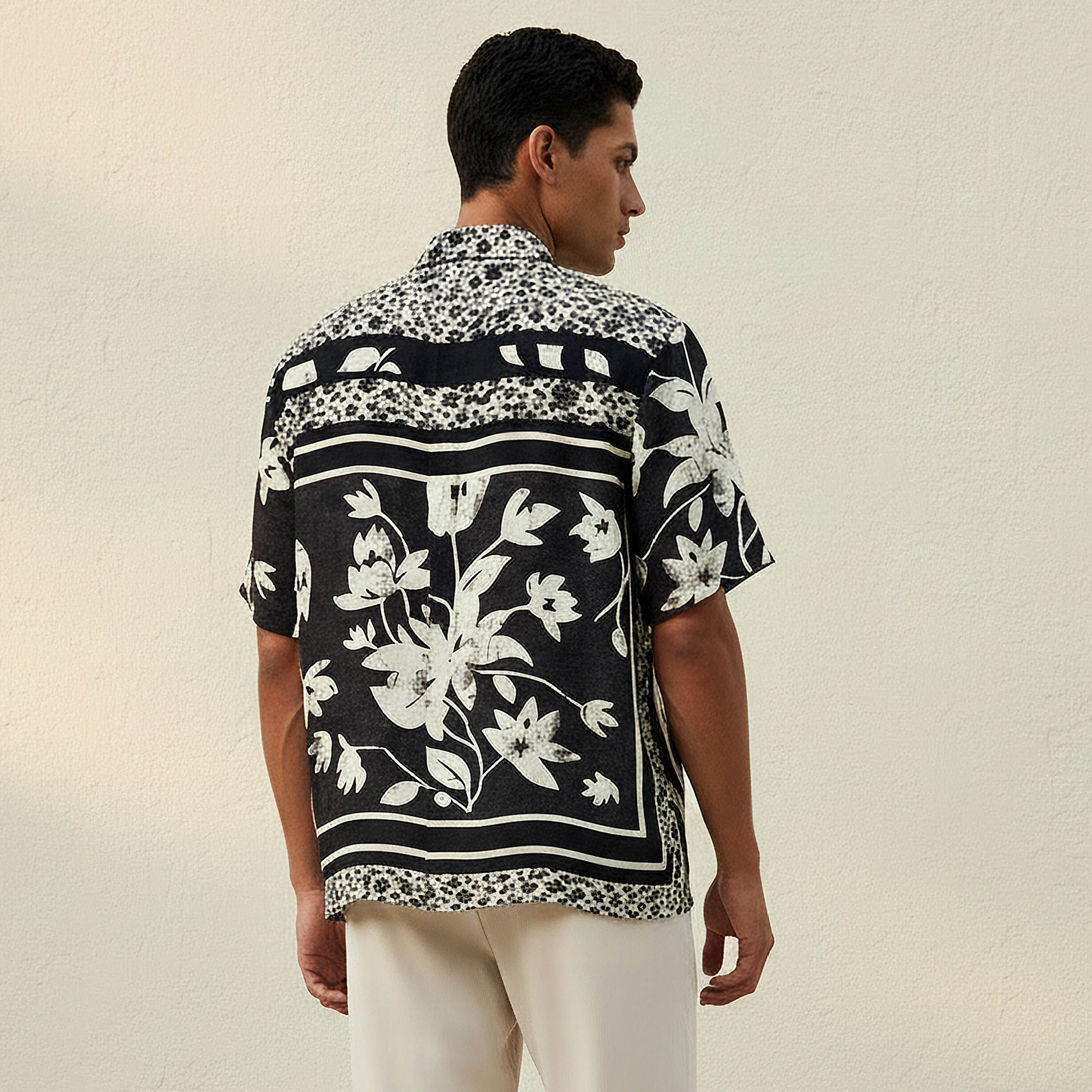 Iconic Men Regular Fit Collared Floral Print Short Sleeves Shirt-men-clothing-shirts-image-4
