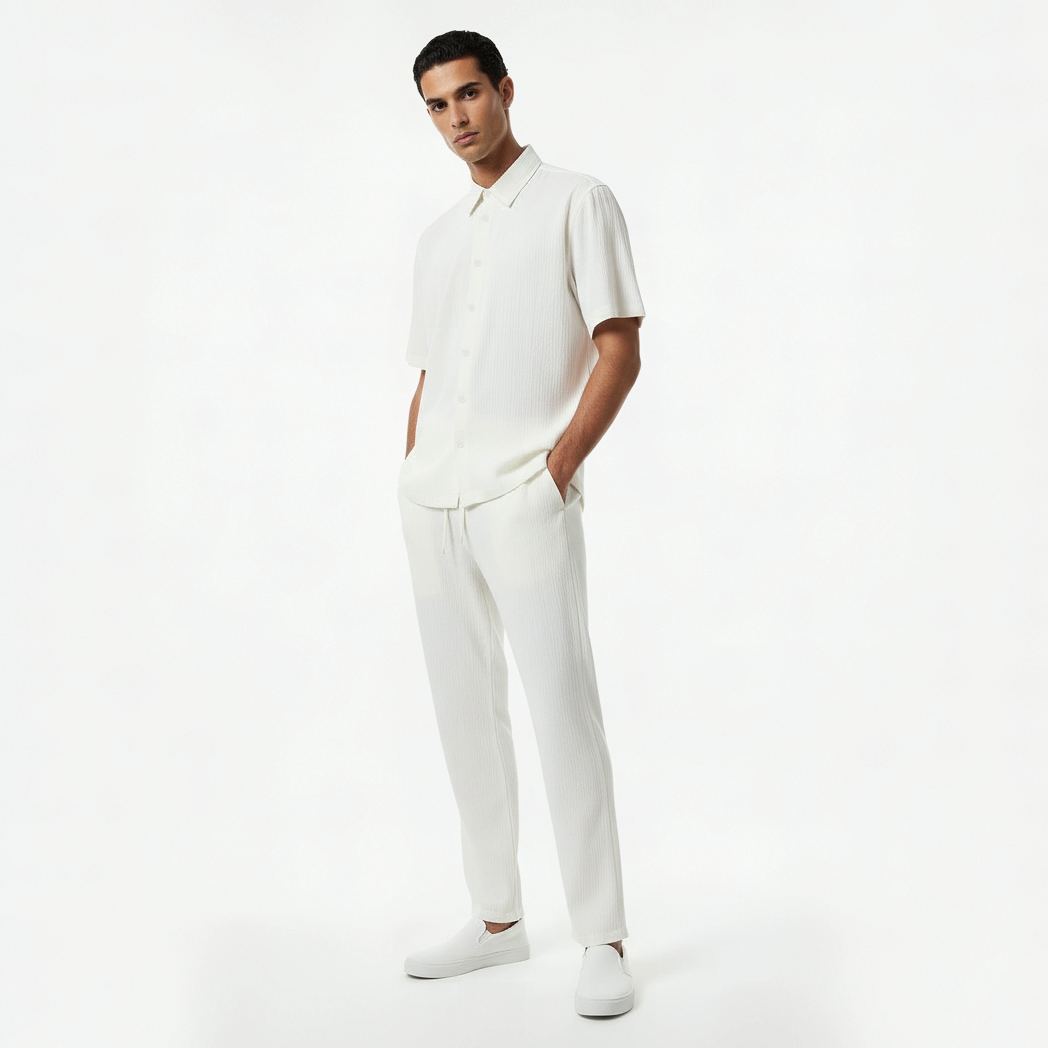 Iconic Men Regular Fit Collared Crinkled Short Sleeve Shirt-men-clothing-shirts-image-3