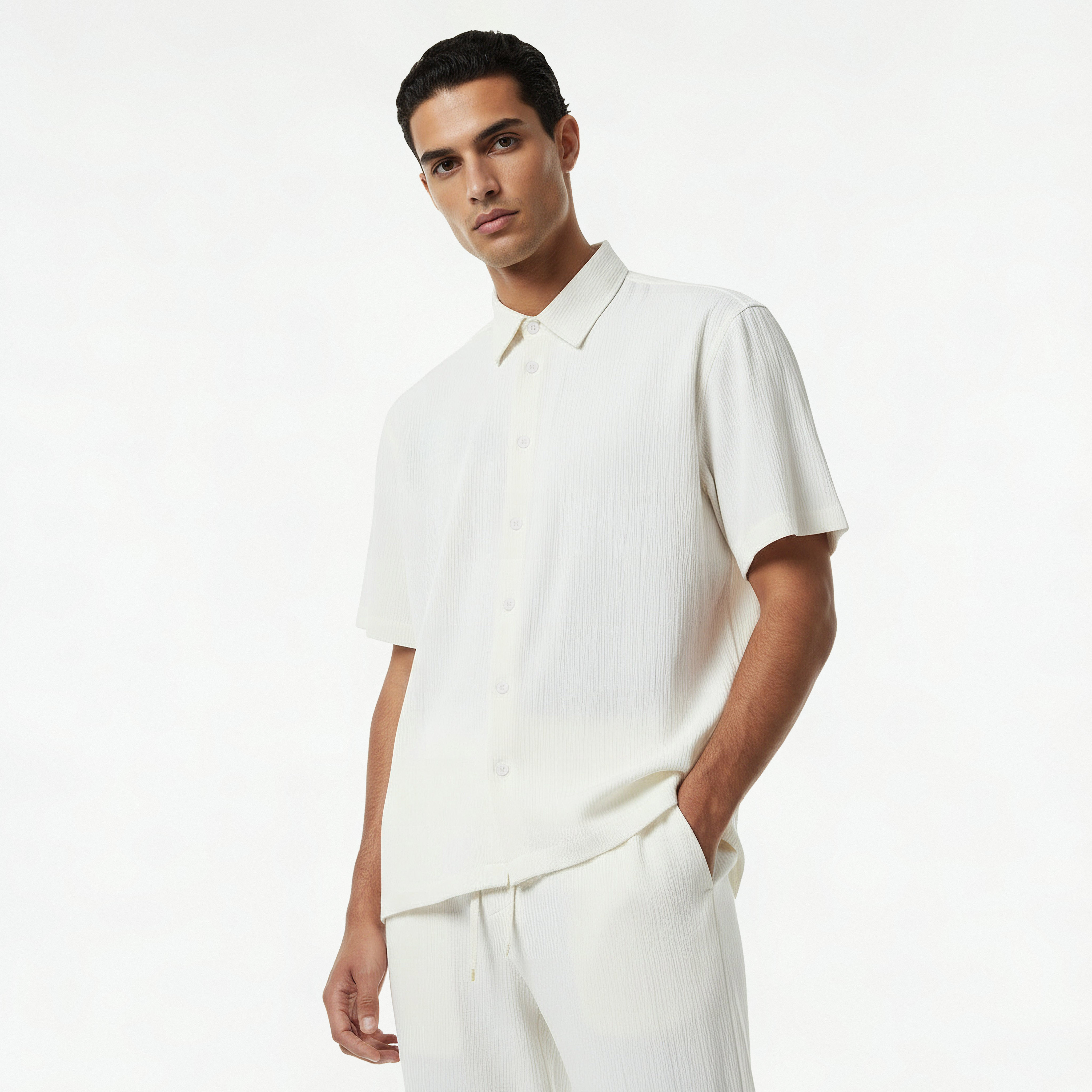 Iconic Men Regular Fit Collared Crinkled Short Sleeve Shirt-men-clothing-shirts-image-5