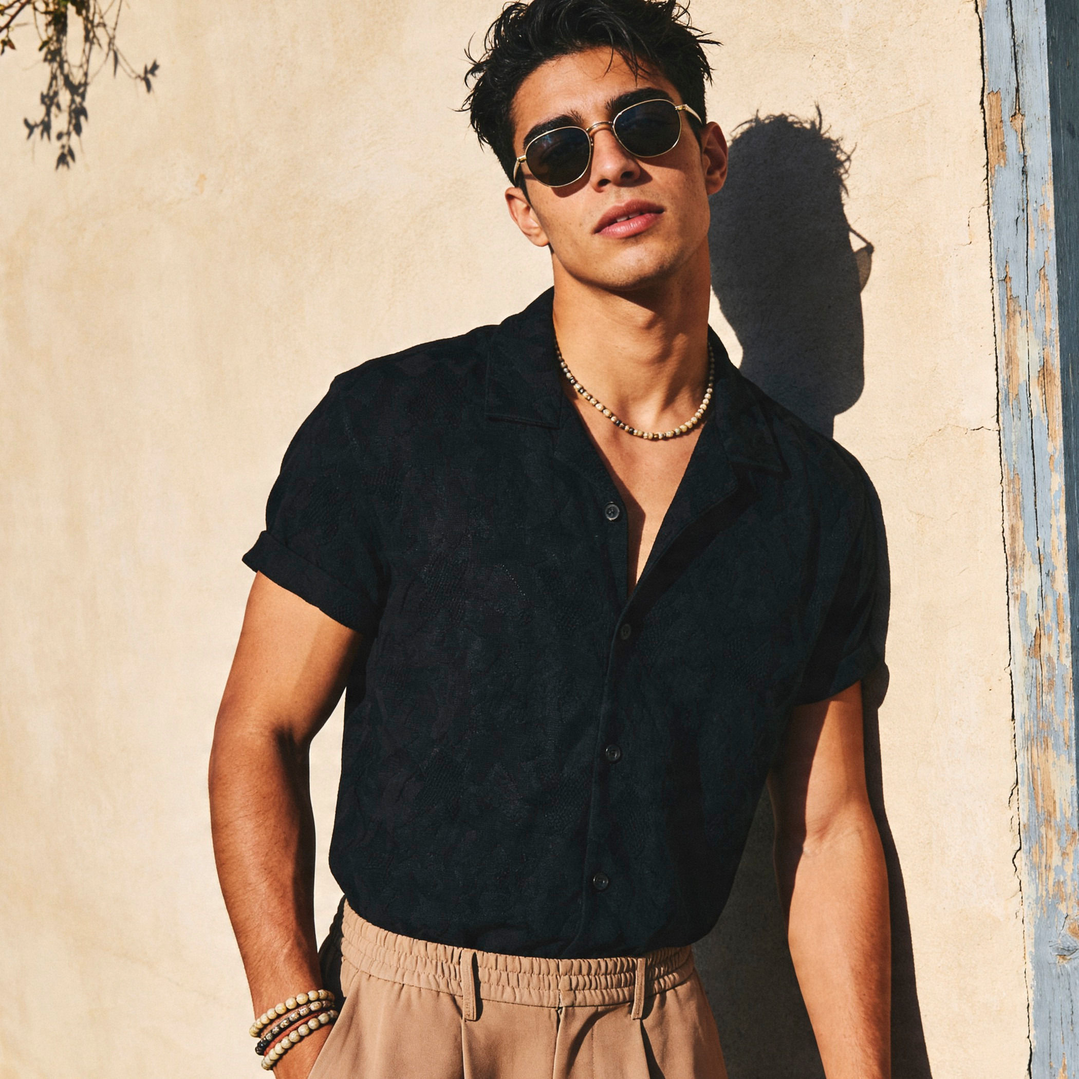 Iconic Men Regular Fit Camp Collar Textured Shirt-men-clothing-shirts-image-1