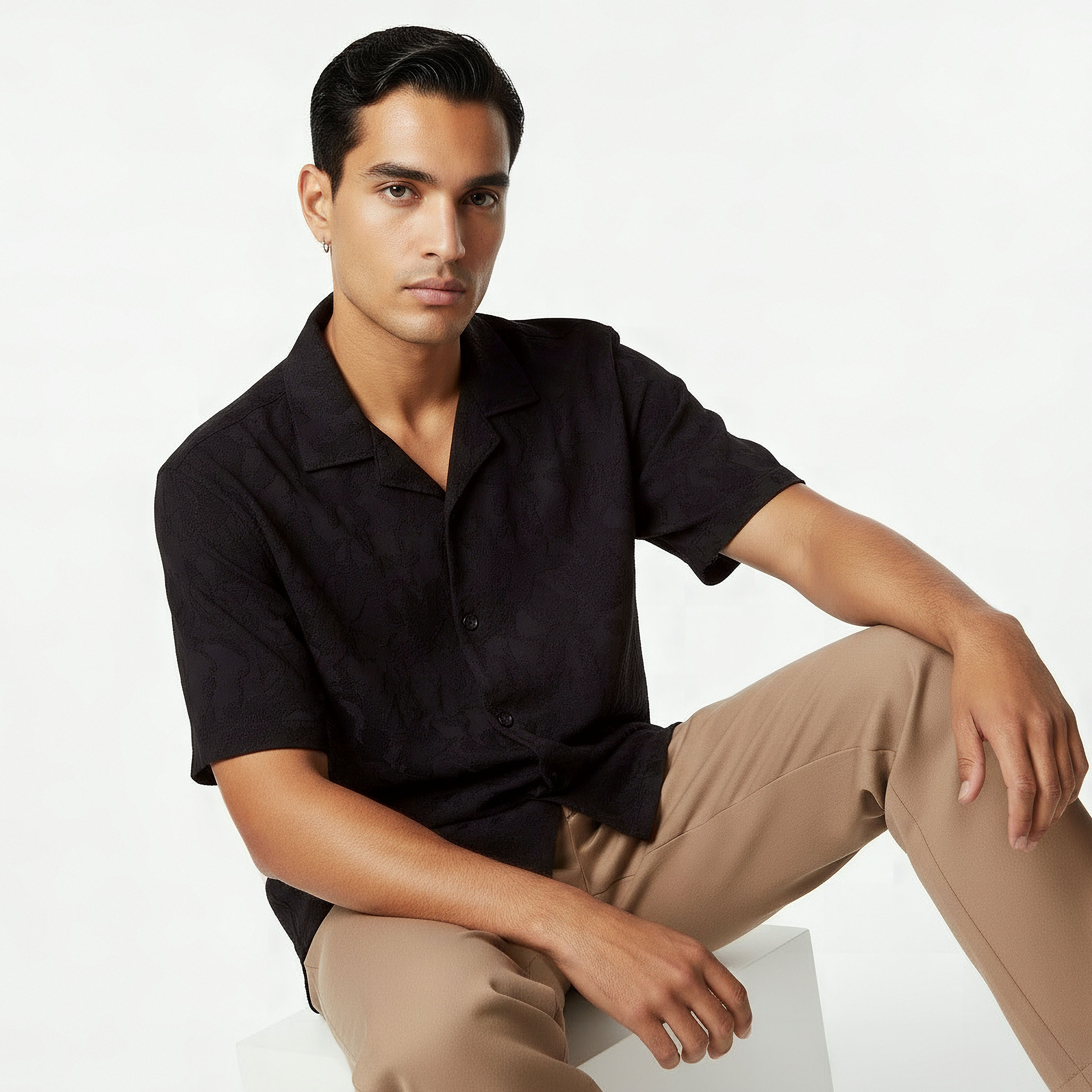 Iconic Men Regular Fit Camp Collar Textured Shirt-men-clothing-shirts-image-5