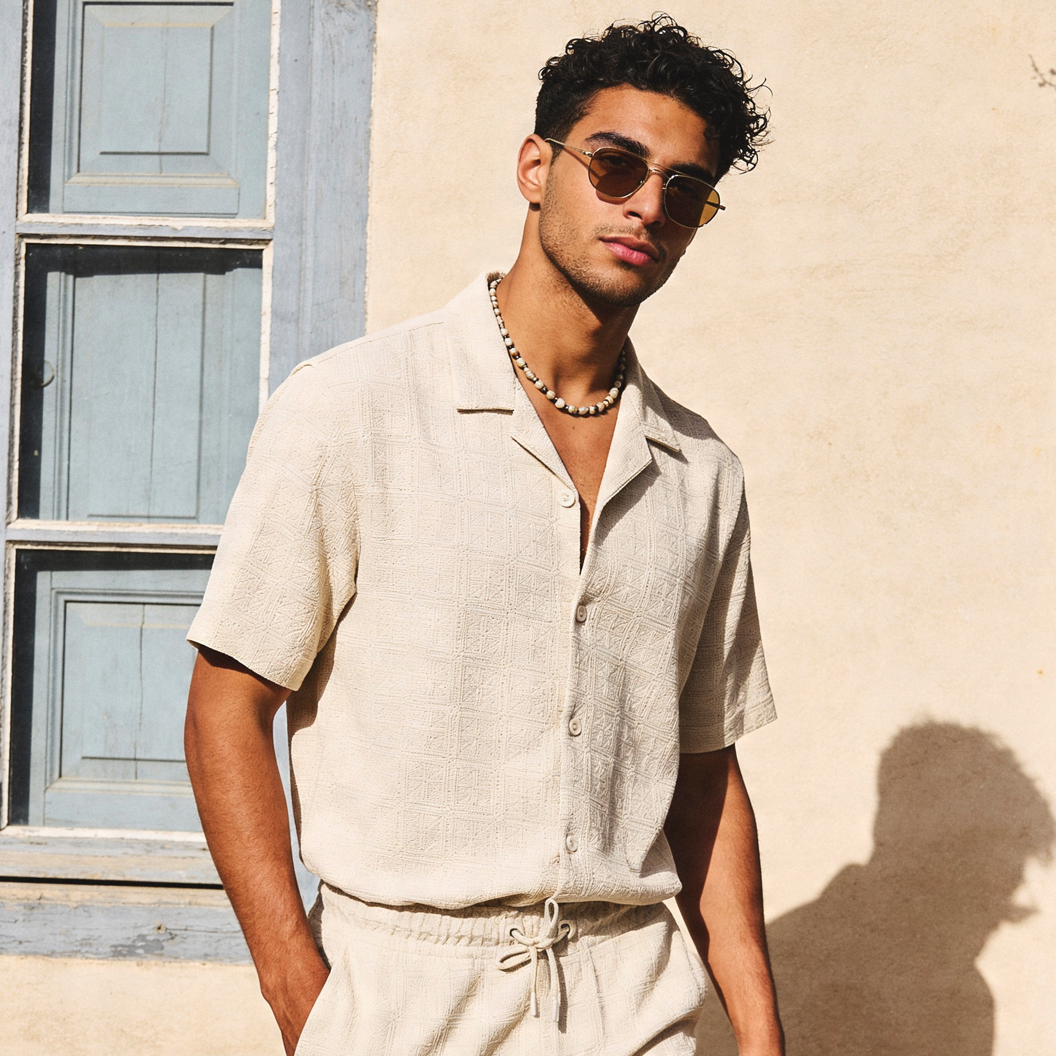 Iconic Men Regular Fit Camp Collar Textured Shirt-men-clothing-shirts-image-1