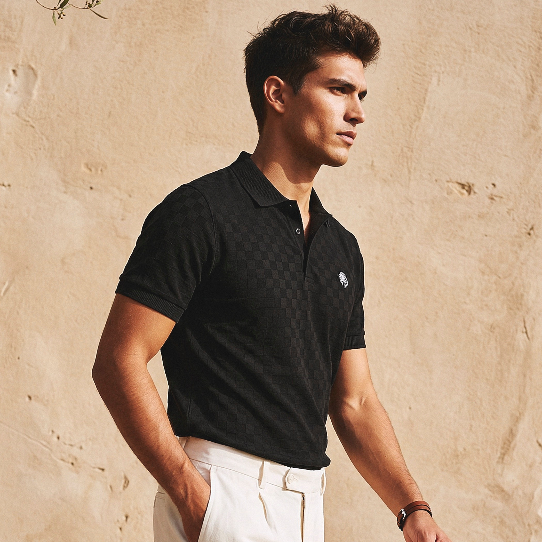 Iconic Men Short Sleeves Checked Polo T-shirt-men-clothing-tshirtsandpolos-polos-image-1