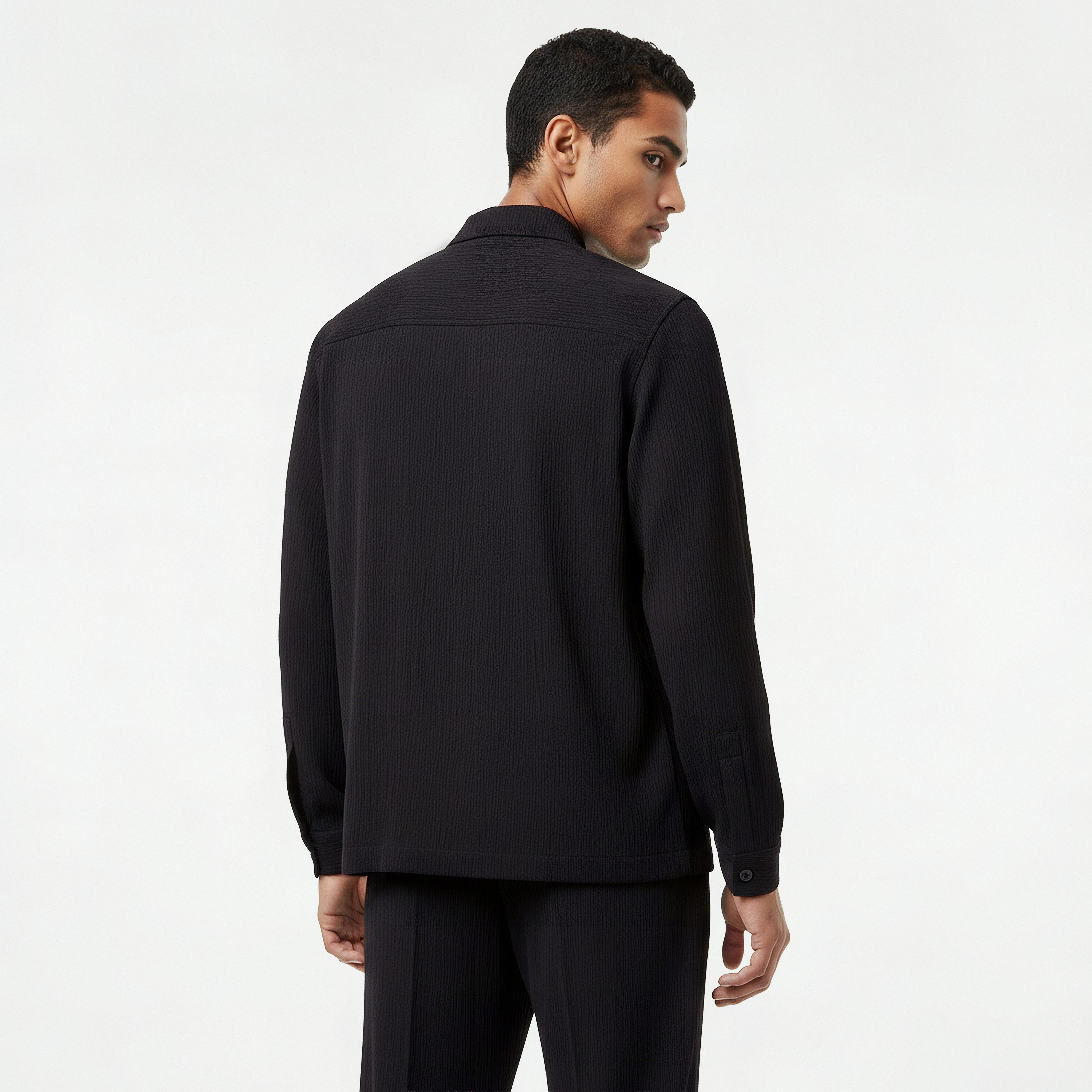 Iconic Men Regular Fit Collared Long Sleeves Crinkle Textured Shirt-men-clothing-shirts-image-4