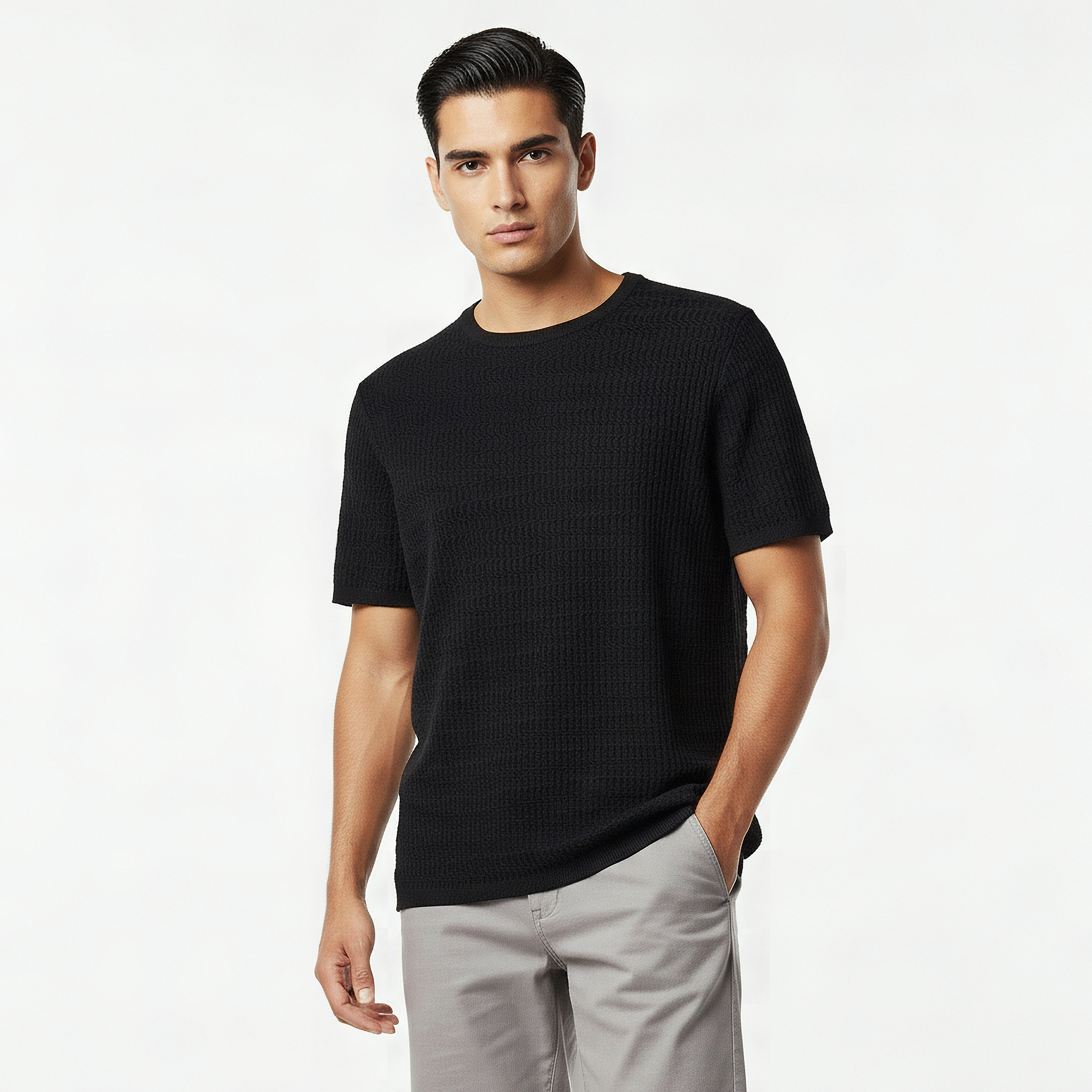 Iconic Men Regular Fit Crew Neck Short Sleeves Textured T-shirt-men-clothing-tshirtsandpolos-tshirts-image-5