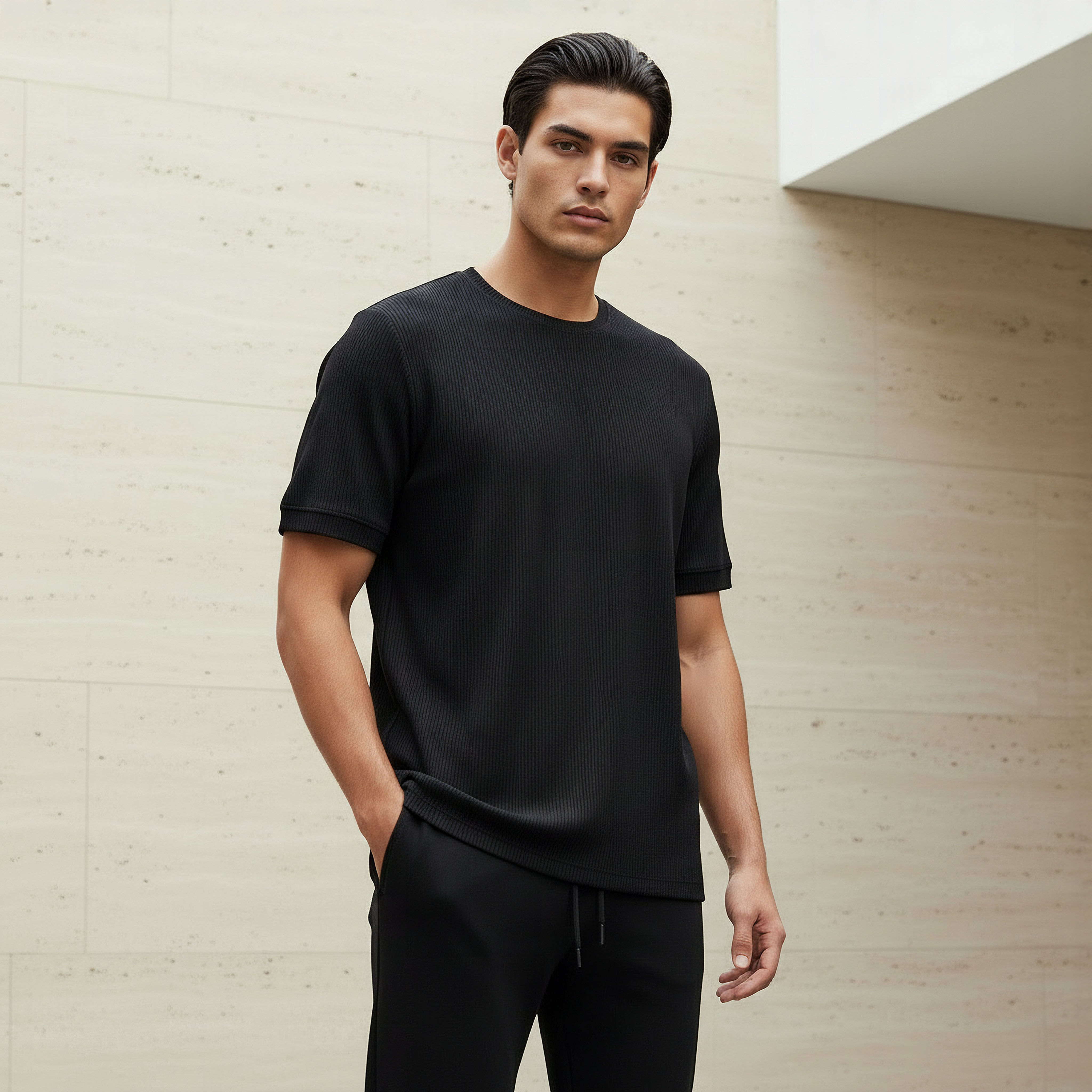 Iconic Men Regular Fit Crew Neck Short Sleeve Ribbed T-shirt-men-clothing-tshirtsandpolos-tshirts-image-1