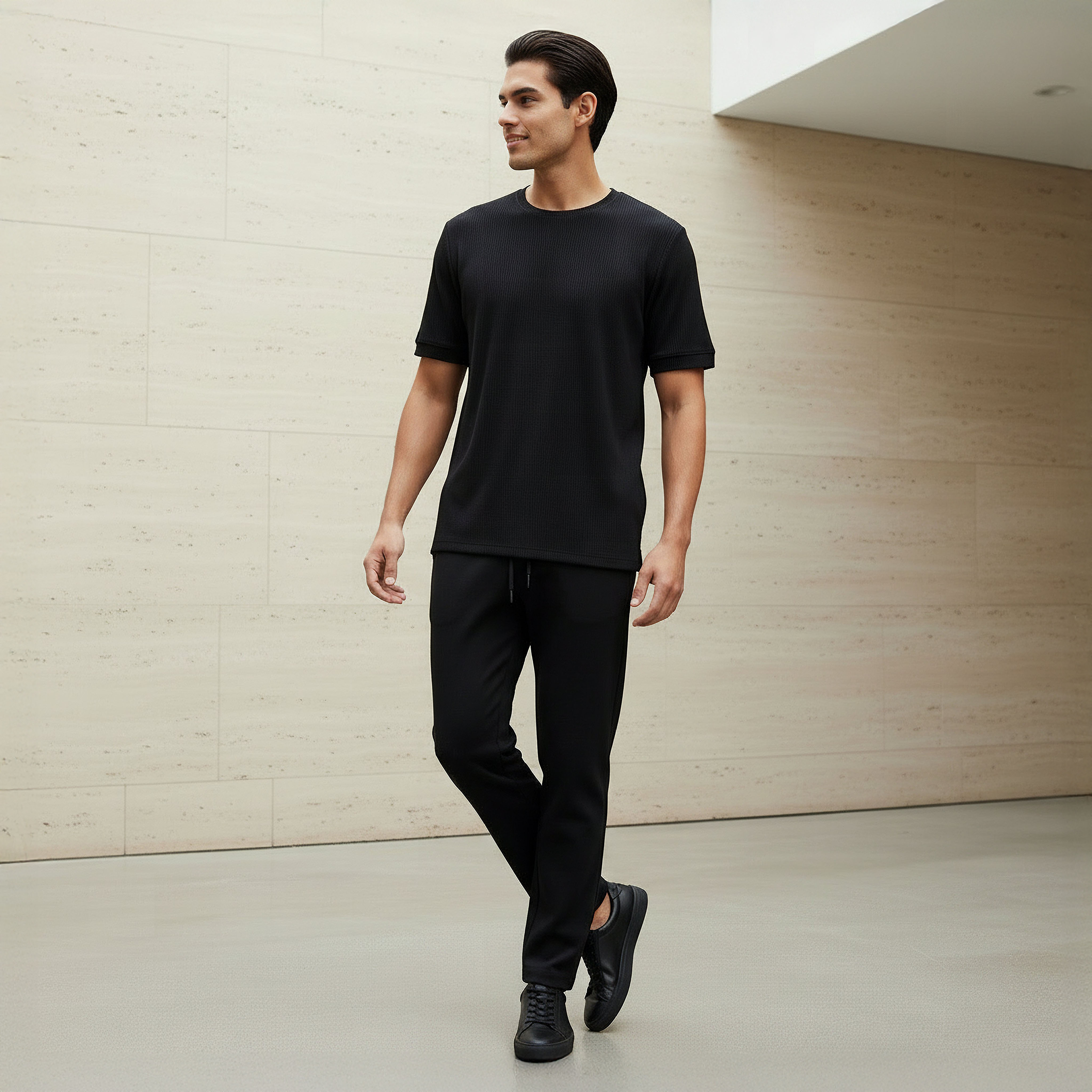 Iconic Men Regular Fit Crew Neck Short Sleeve Ribbed T-shirt-men-clothing-tshirtsandpolos-tshirts-image-2