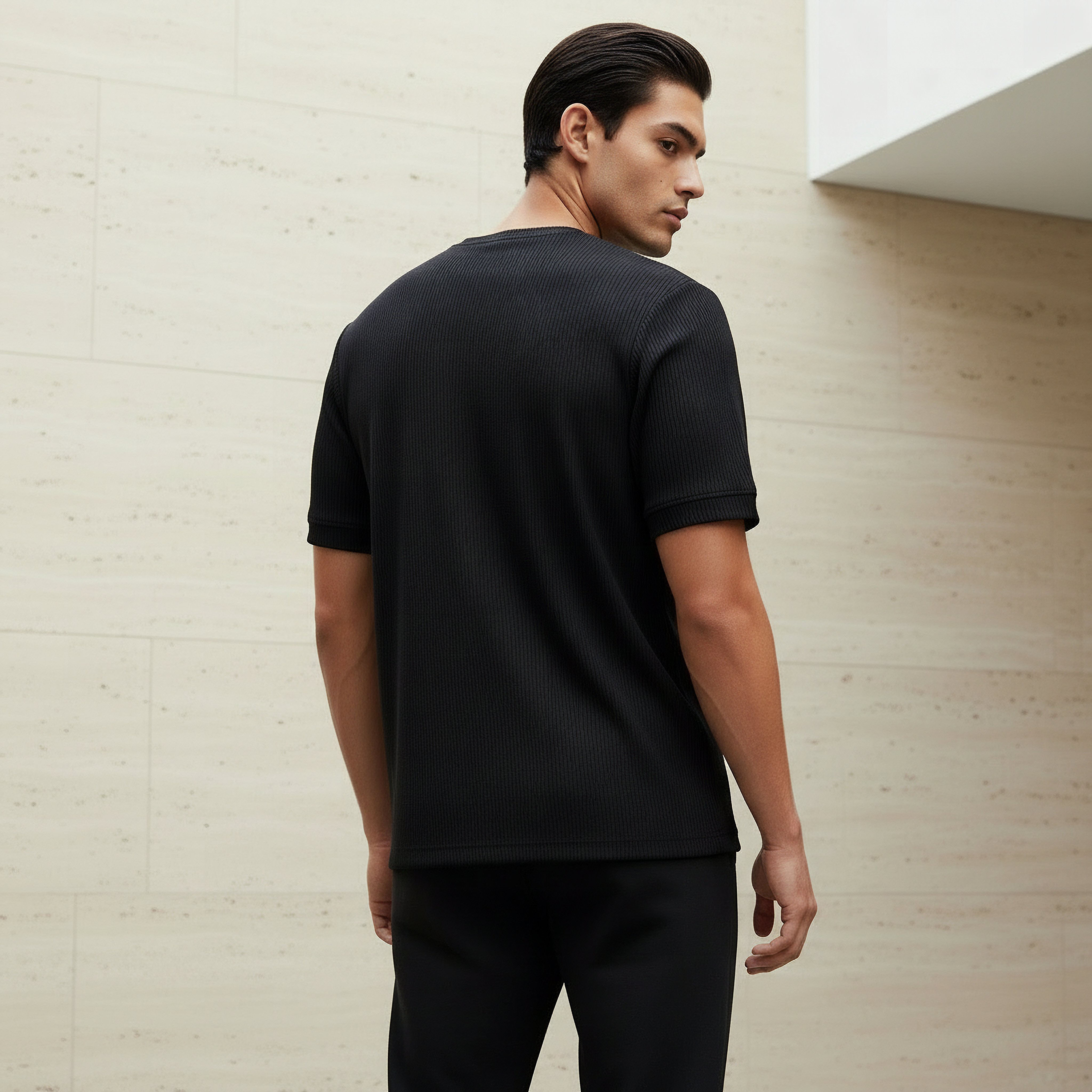 Iconic Men Regular Fit Crew Neck Short Sleeve Ribbed T-shirt-men-clothing-tshirtsandpolos-tshirts-image-3