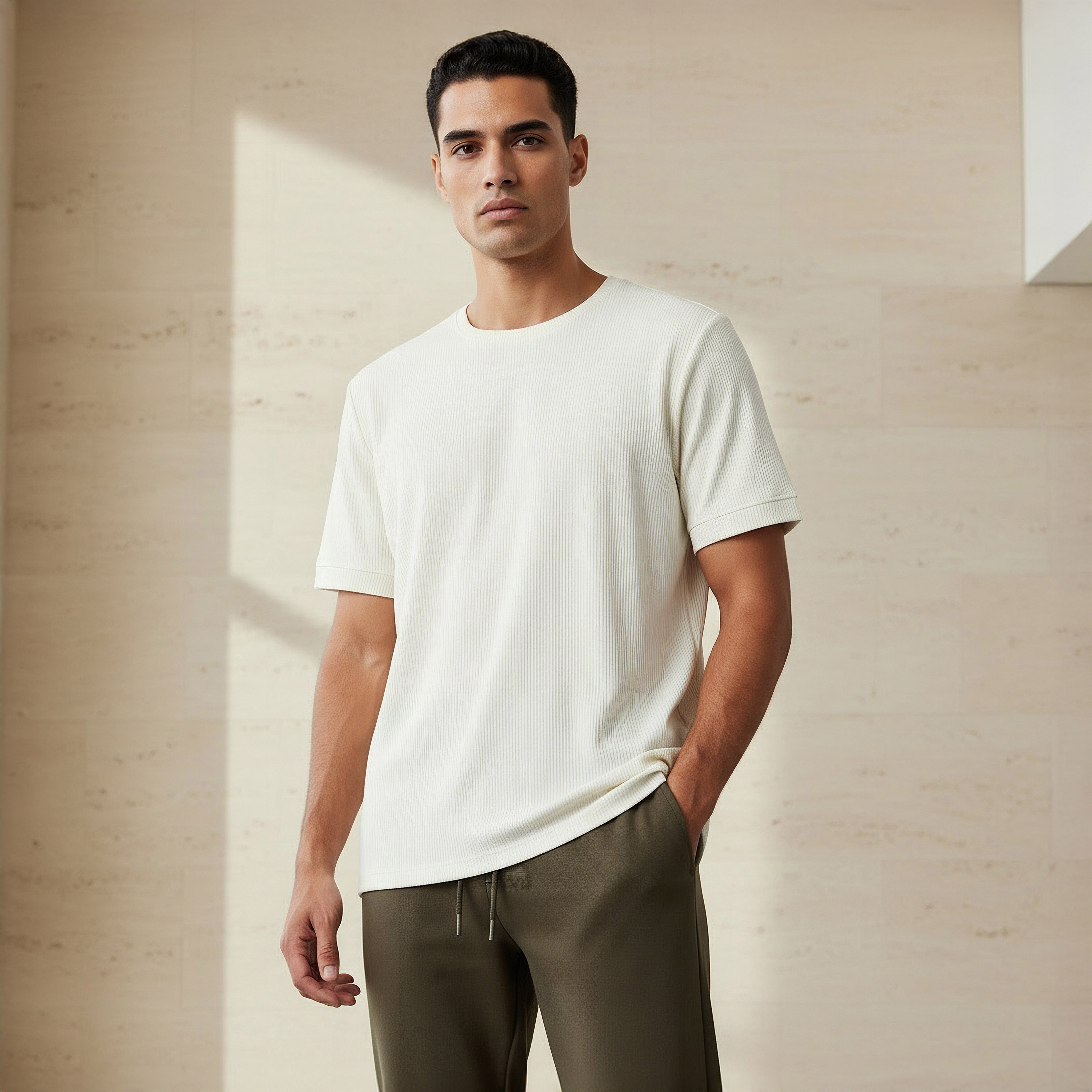Iconic Men Regular Fit Crew Neck Short Sleeve Ribbed T-shirt-men-clothing-tshirtsandpolos-tshirts-image-1