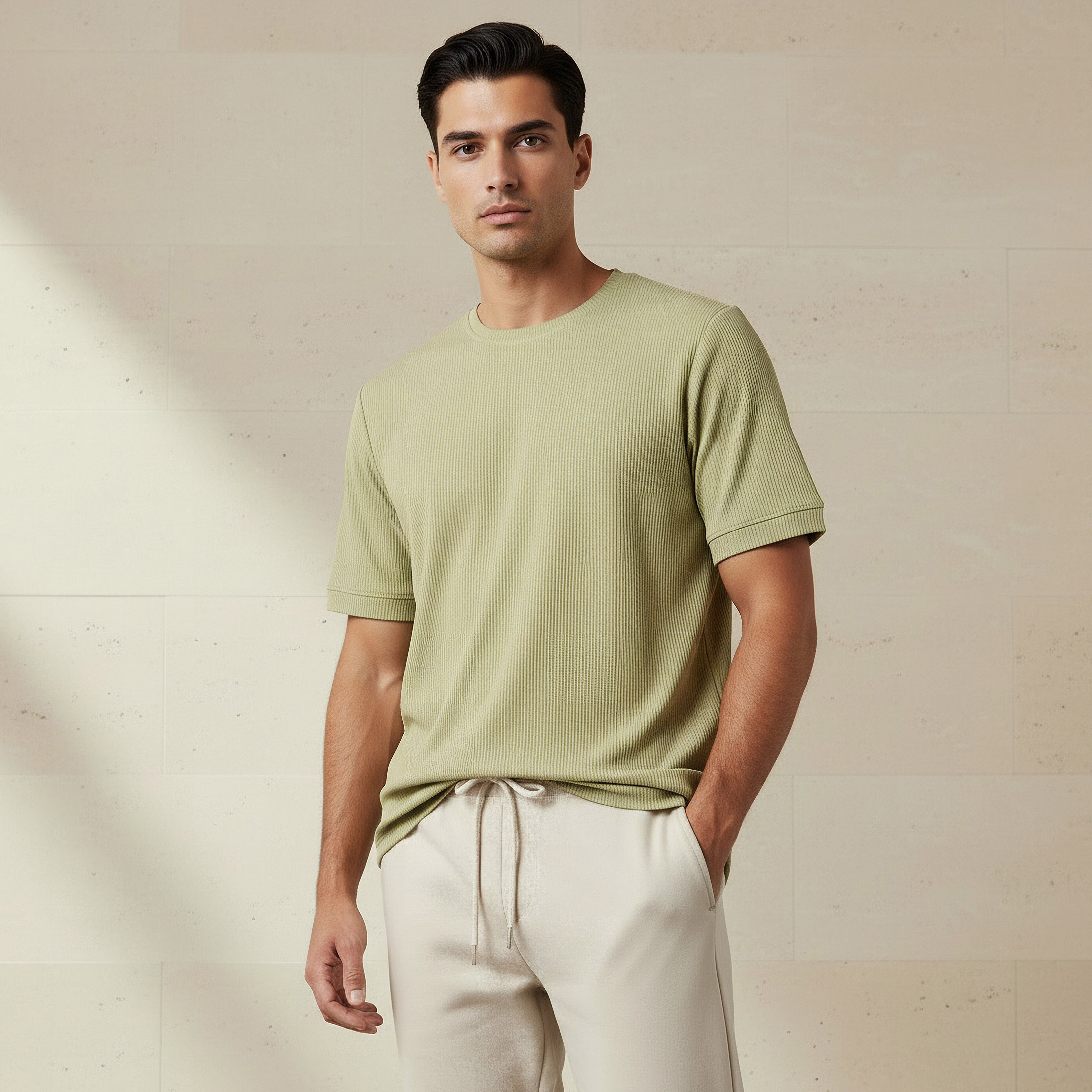 Iconic Men Regular Fit Crew Neck Short Sleeve Ribbed T-shirt-men-clothing-tshirtsandpolos-tshirts-image-1