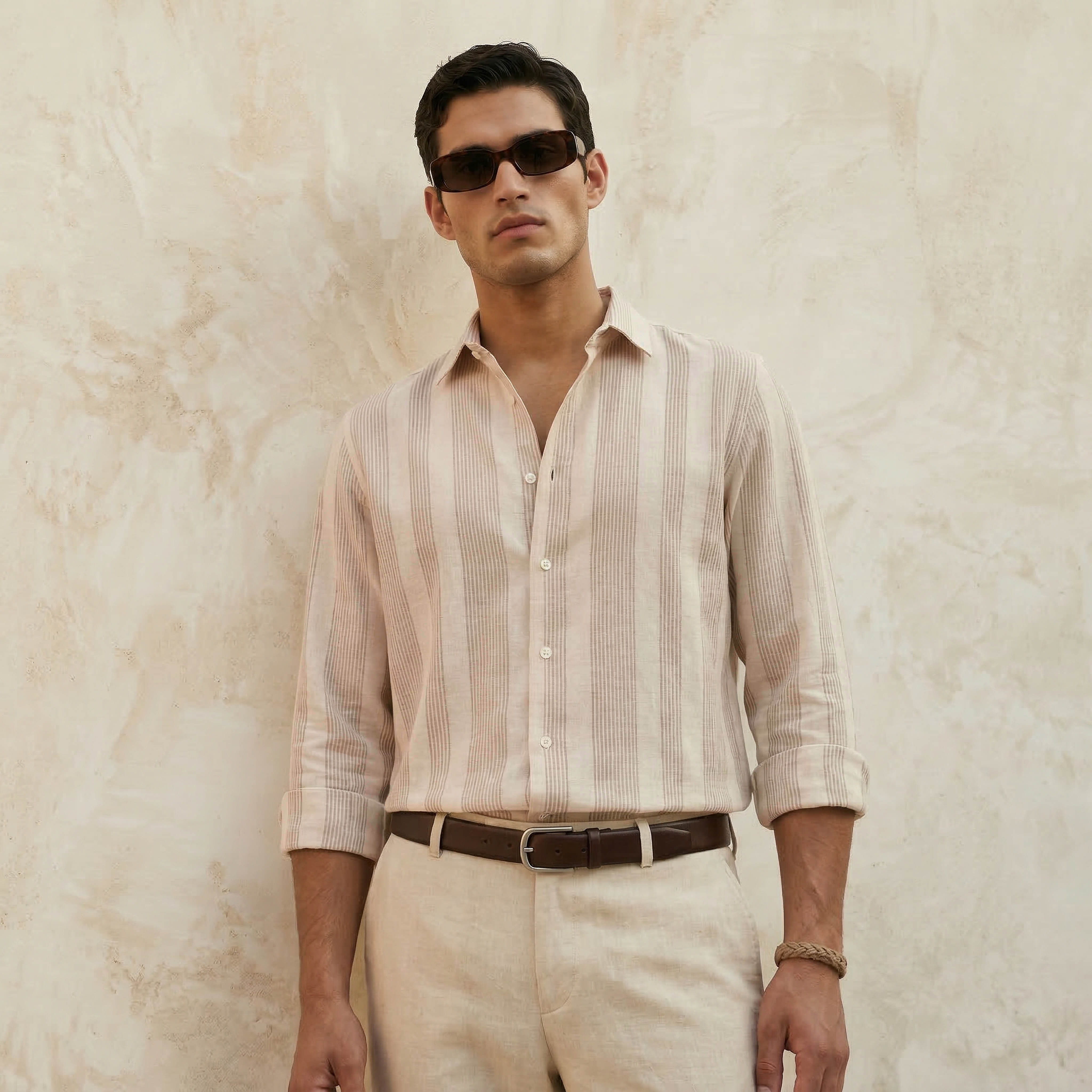 Iconic Men Regular Fit Collared Jacquard Striped Long Sleeves Shirt-men-clothing-shirts-image-2