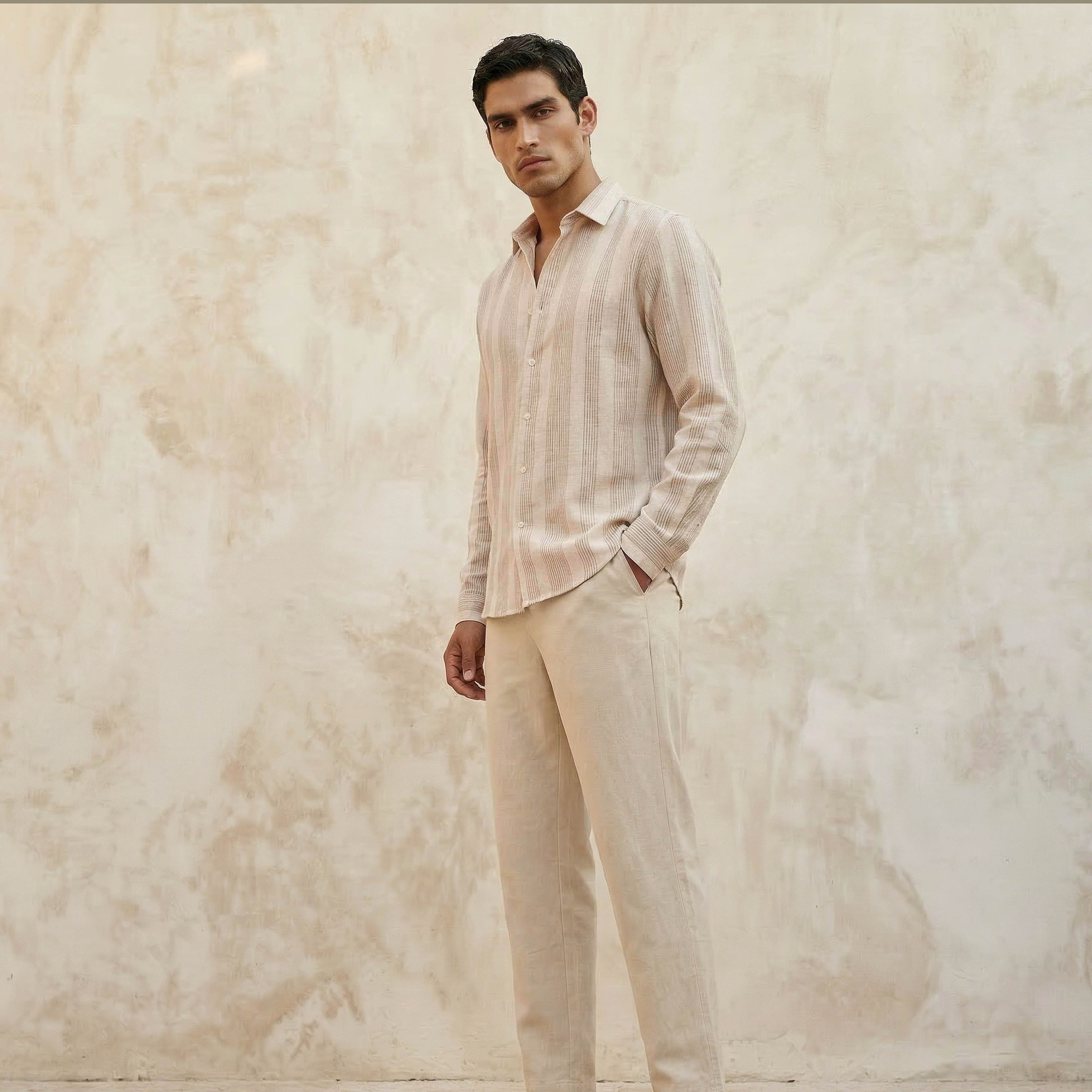 Iconic Men Regular Fit Collared Jacquard Striped Long Sleeves Shirt-men-clothing-shirts-image-4