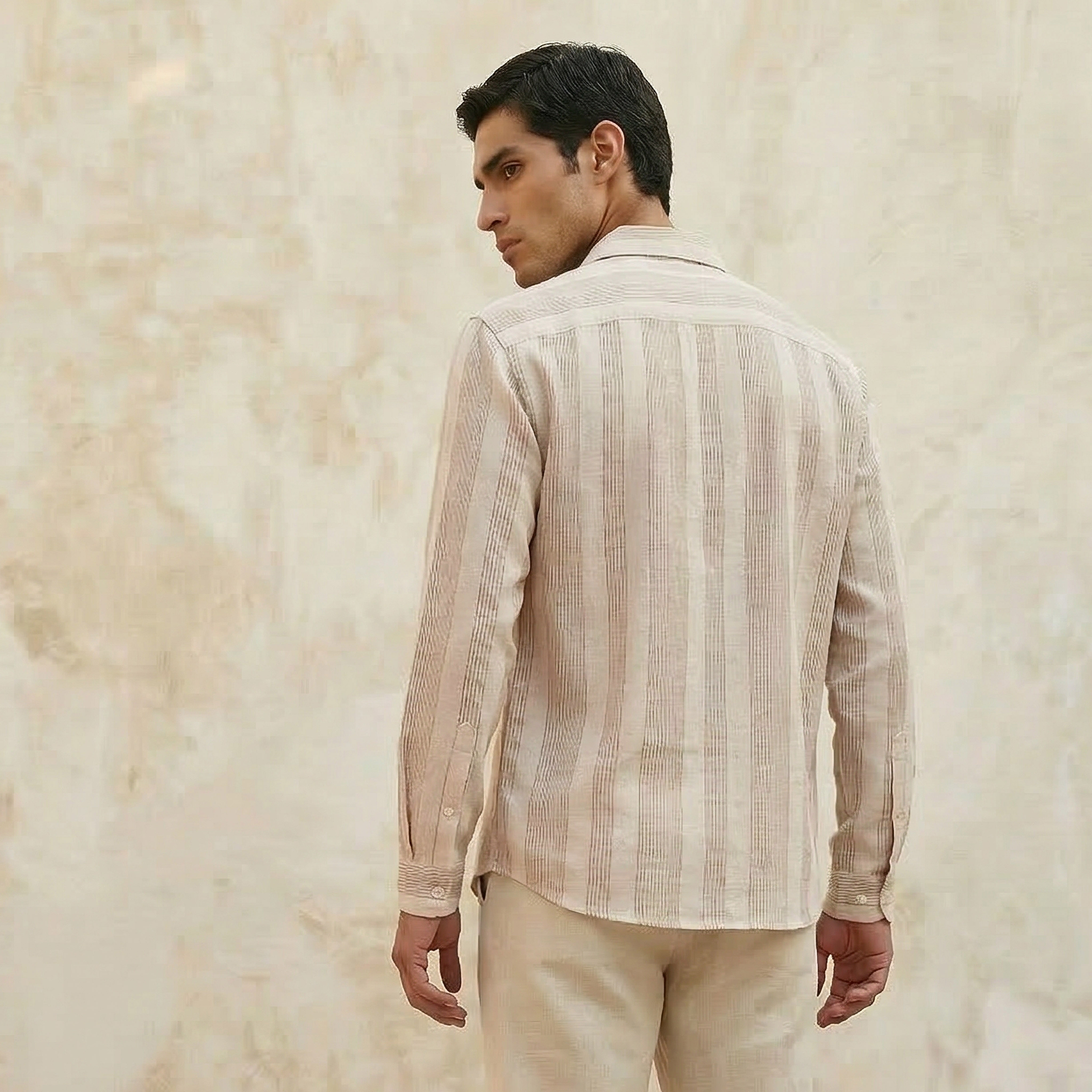 Iconic Men Regular Fit Collared Jacquard Striped Long Sleeves Shirt-men-clothing-shirts-image-5