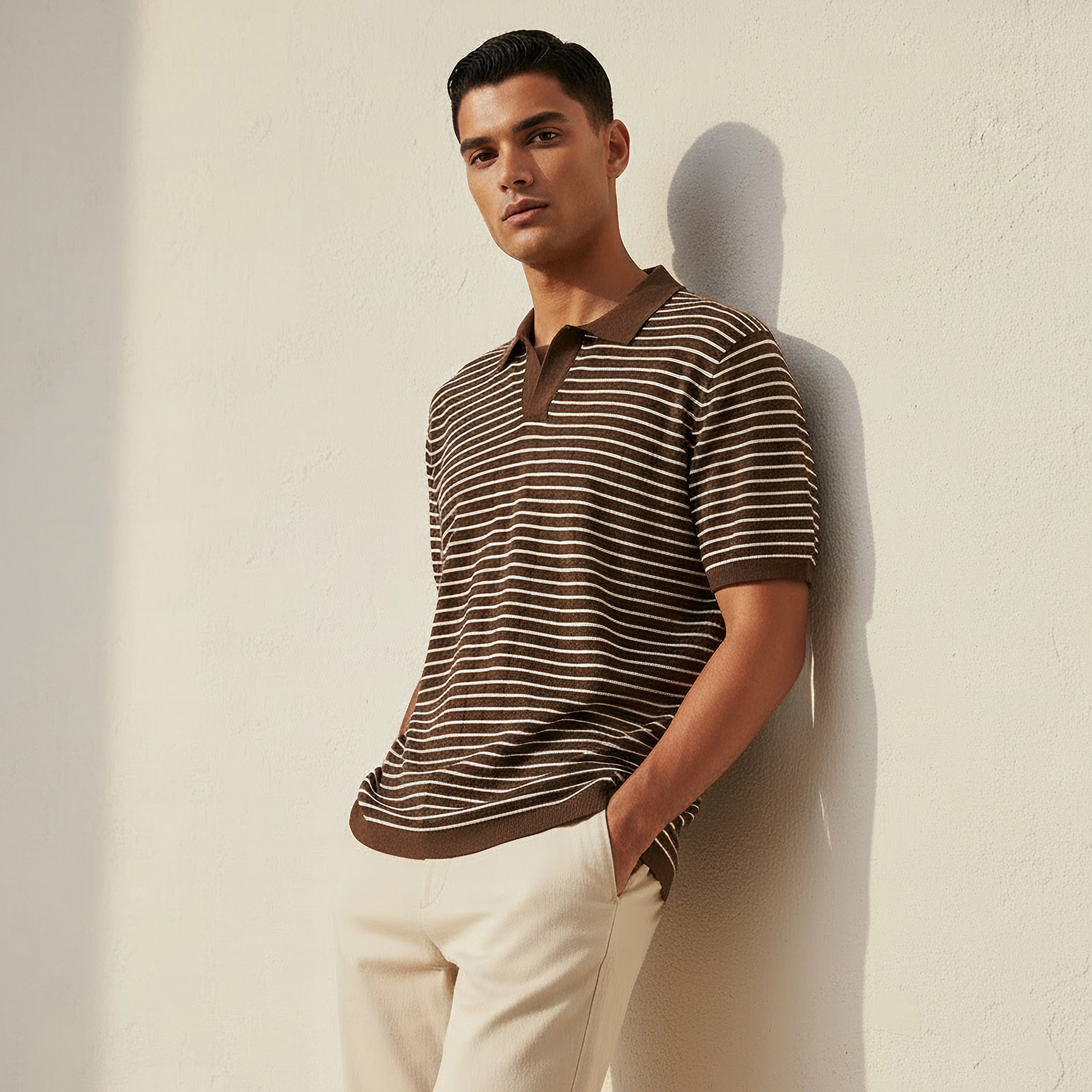 Iconic Men Short Sleeves Striped Johnny Collar Polo T-shirt-men-clothing-tshirtsandpolos-polos-image-1