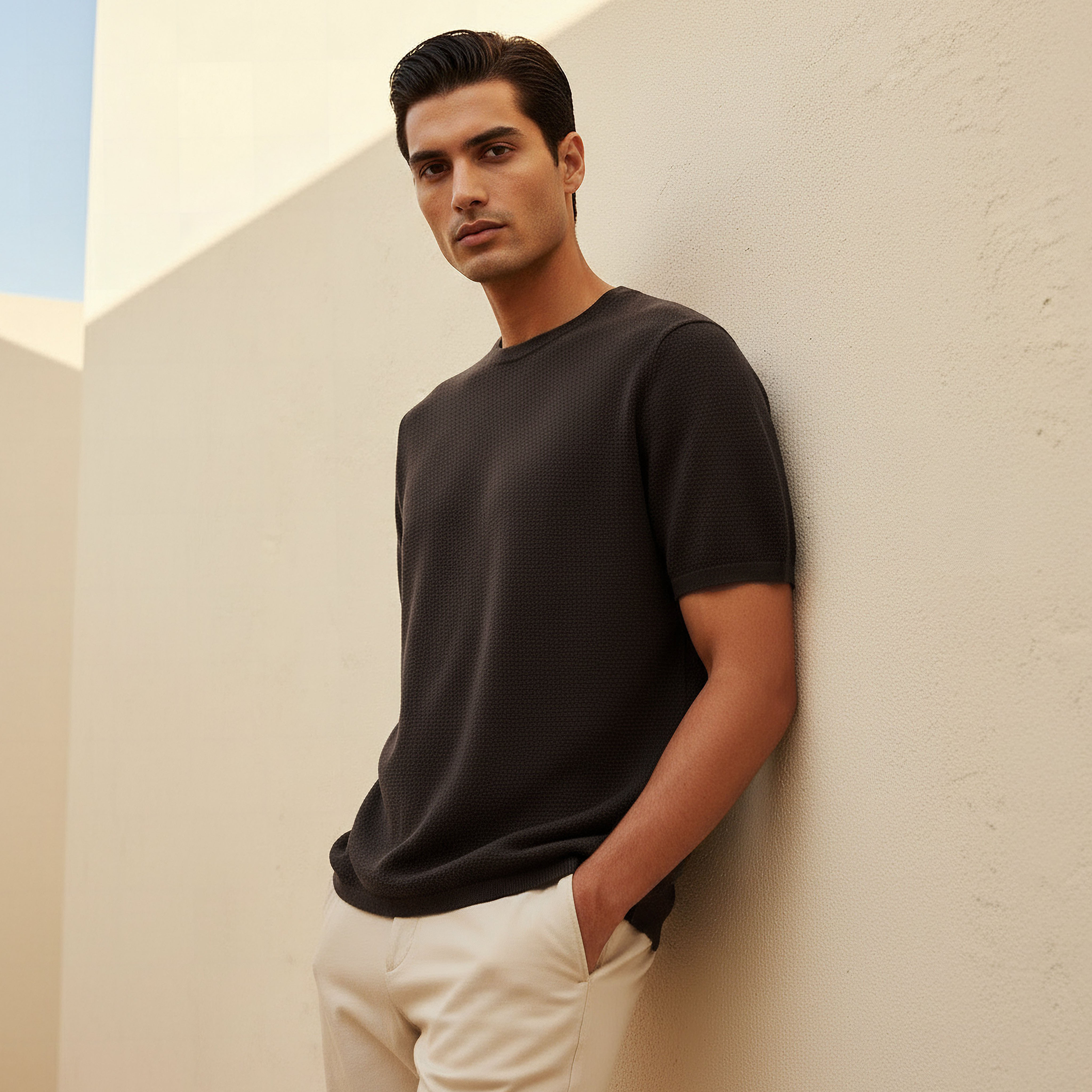 Iconic Men Regular Fit Crew Neck Short Sleeves Popcorn Textured T-shirt-men-clothing-tshirtsandpolos-tshirts-image-1