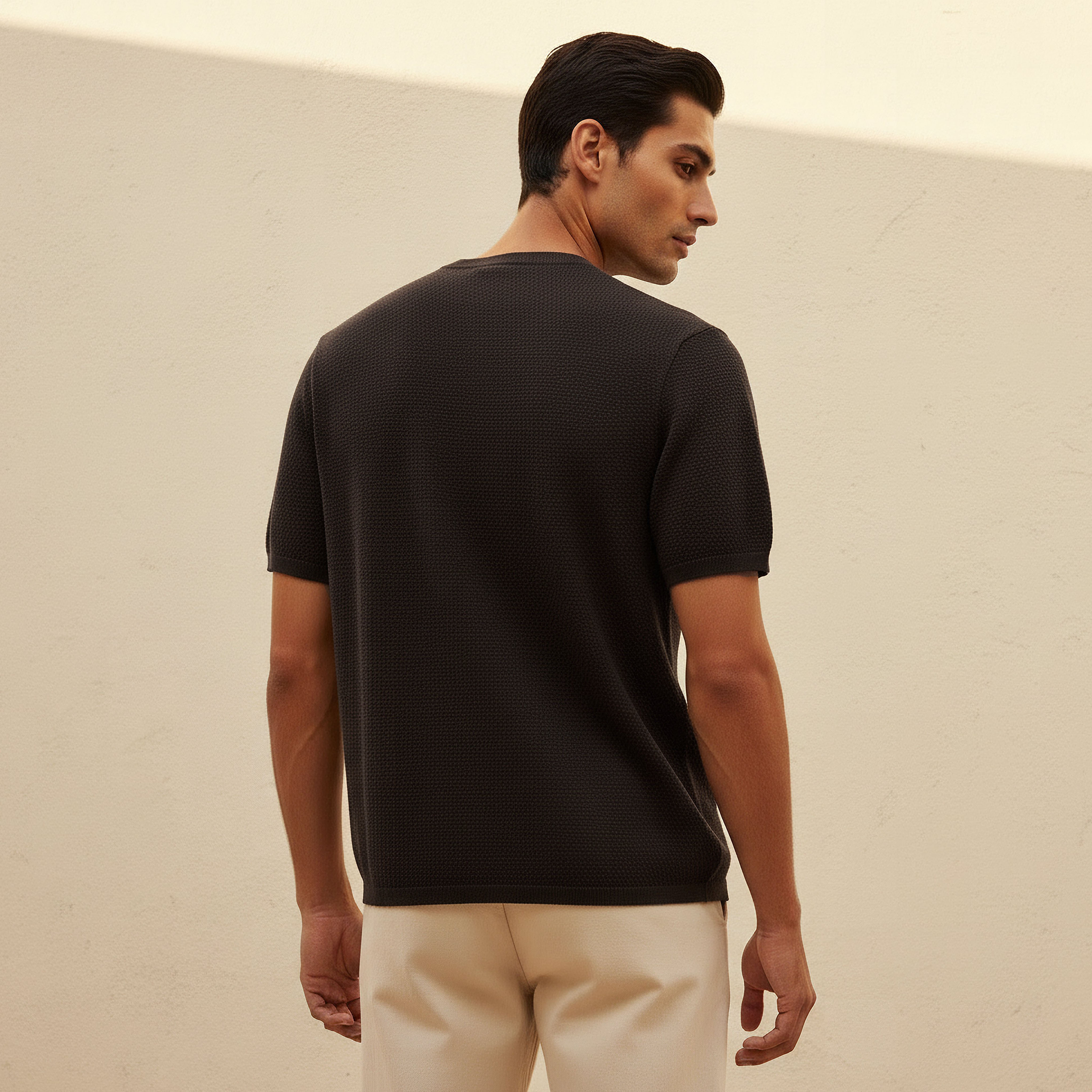 Iconic Men Regular Fit Crew Neck Short Sleeves Popcorn Textured T-shirt-men-clothing-tshirtsandpolos-tshirts-image-4