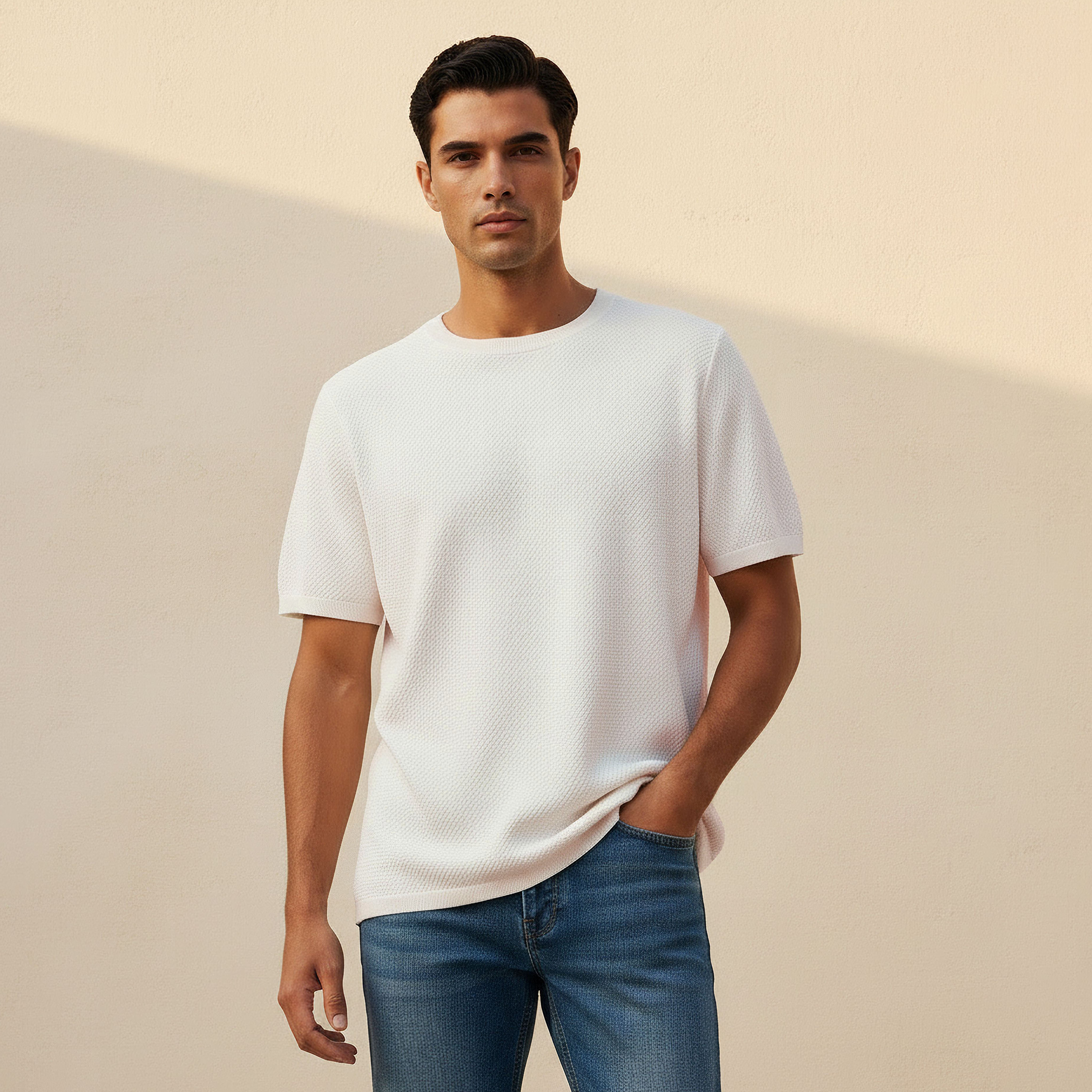 Iconic Men Regular Fit Crew Neck Short Sleeves Popcorn Textured T-shirt-men-clothing-tshirtsandpolos-tshirts-image-1