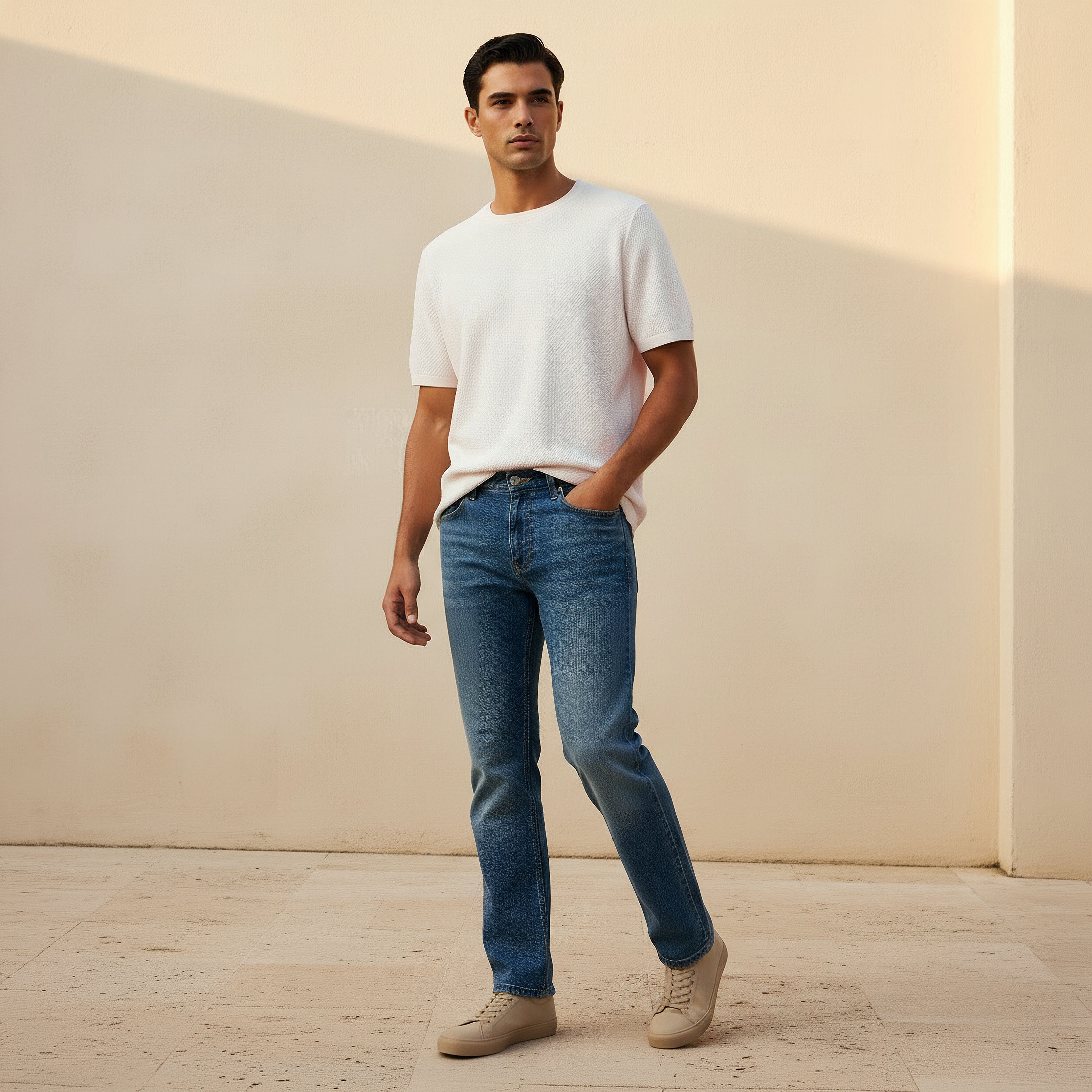 Iconic Men Regular Fit Crew Neck Short Sleeves Popcorn Textured T-shirt-men-clothing-tshirtsandpolos-tshirts-image-3