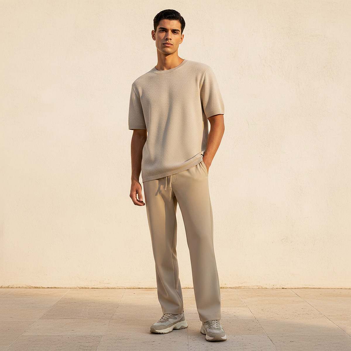تيشيرت بارز الملمس بقصّة عادية وياقة ضيّقة من سبلاش آيكونيك-men-clothing-tshirtsandpolos-tshirts-image-3