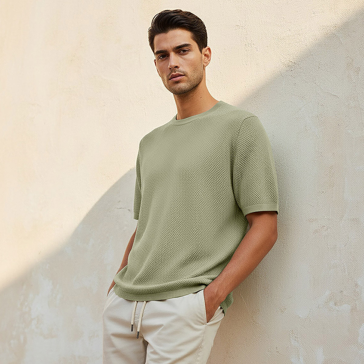 Iconic Men Regular Fit Crew Neck Short Sleeves Textured T-shirt-men-clothing-tshirtsandpolos-tshirts-image-1