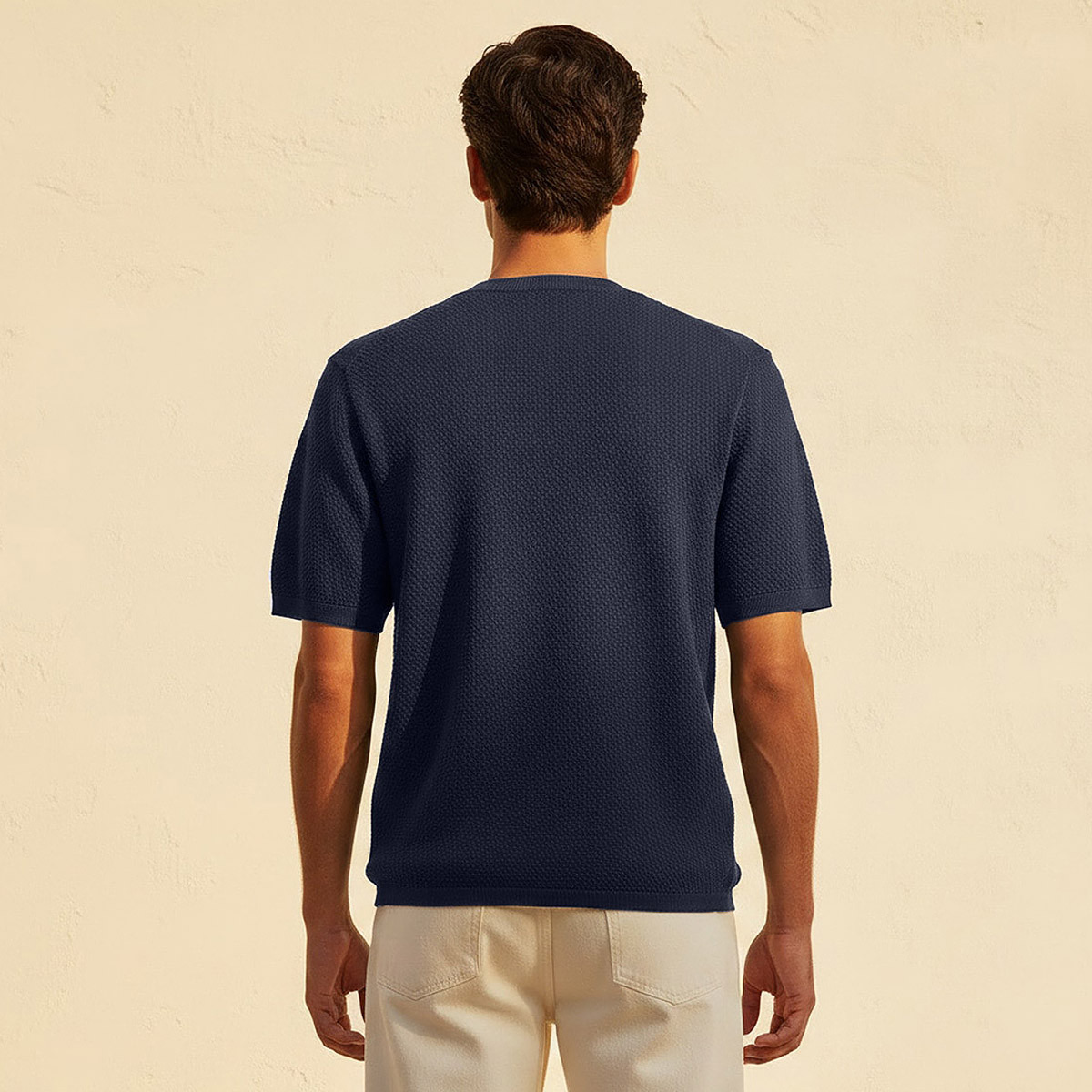 تيشيرت بارز الملمس بقصة عادية وياقة ضيقة وأكمام قصيرة للرجال من آيكونيك-men-clothing-tshirtsandpolos-tshirts-image-4