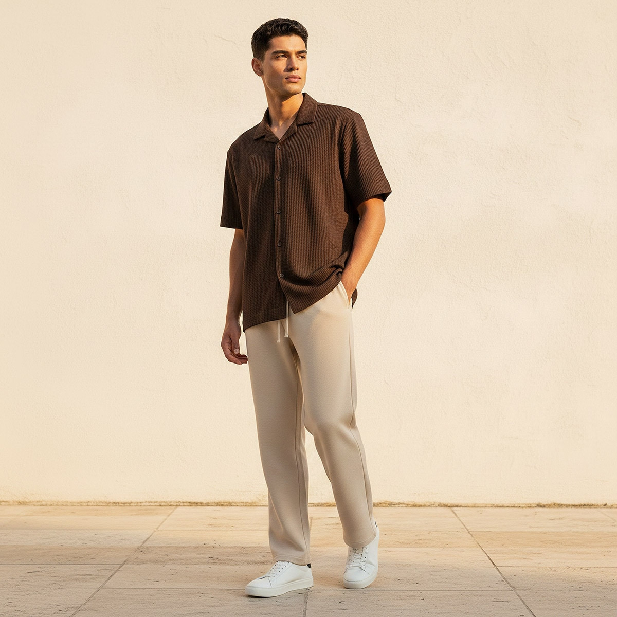 قميص بارز الملمس بياقة كامب وقصة عادية وأكمام قصيرة من سبلاش آيكونيك-men-clothing-shirts-image-3